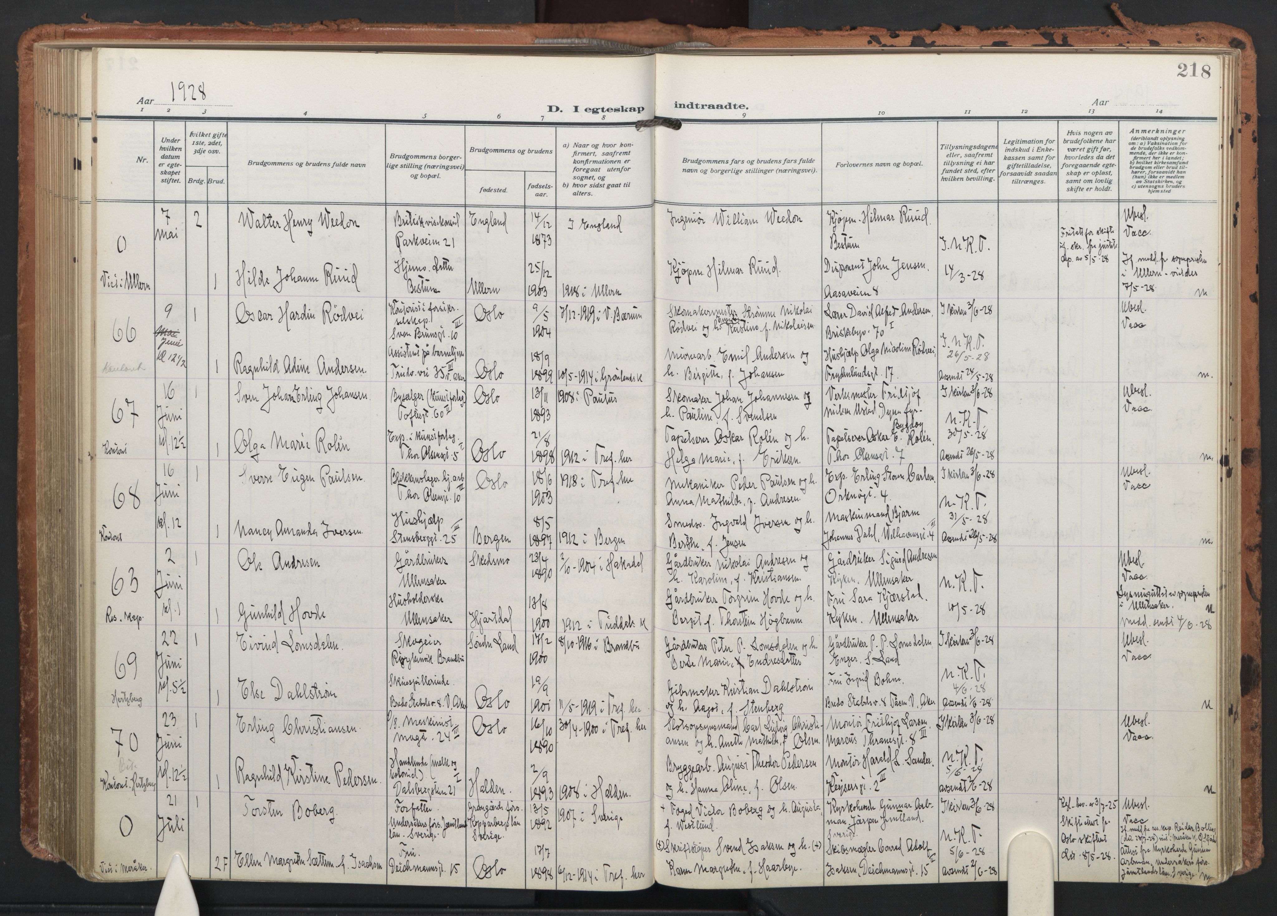 Trefoldighet prestekontor Kirkebøker, AV/SAO-A-10882/F/Fc/L0008: Parish register (official) no. III 8, 1920-1932, p. 218