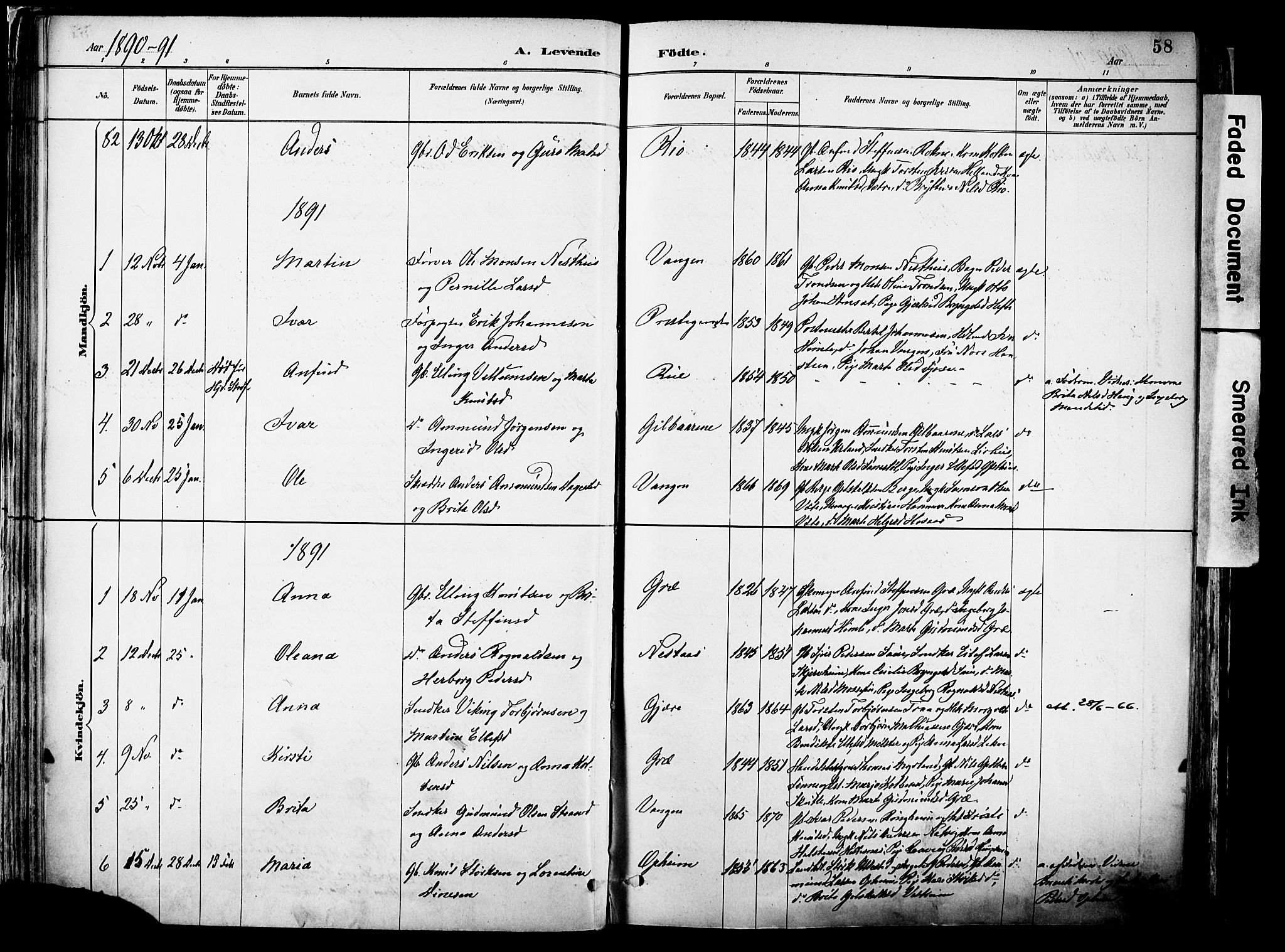 Voss sokneprestembete, SAB/A-79001/H/Haa: Parish register (official) no. A 21, 1887-1903, p. 58