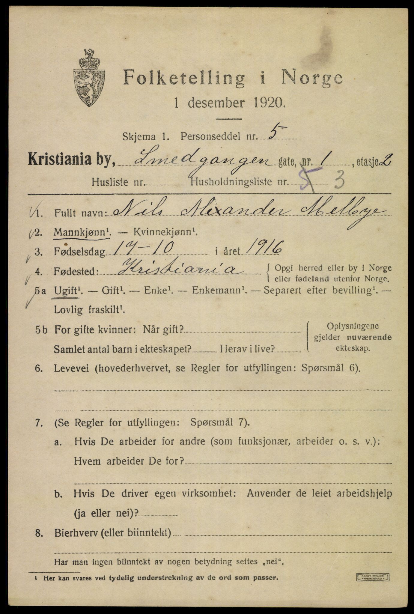 SAO, 1920 census for Kristiania, 1920, p. 519157