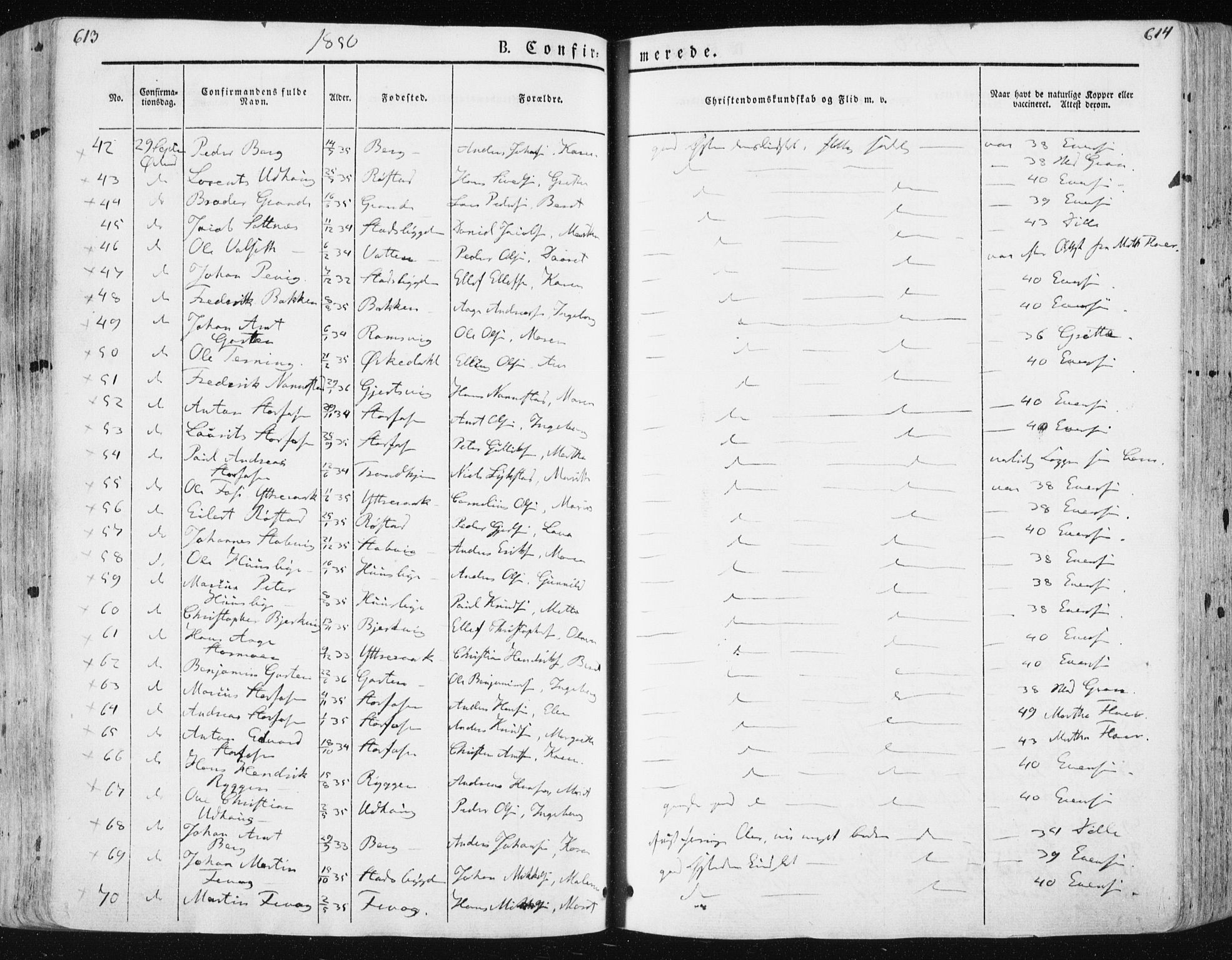 Ministerialprotokoller, klokkerbøker og fødselsregistre - Sør-Trøndelag, SAT/A-1456/659/L0736: Parish register (official) no. 659A06, 1842-1856, p. 613-614