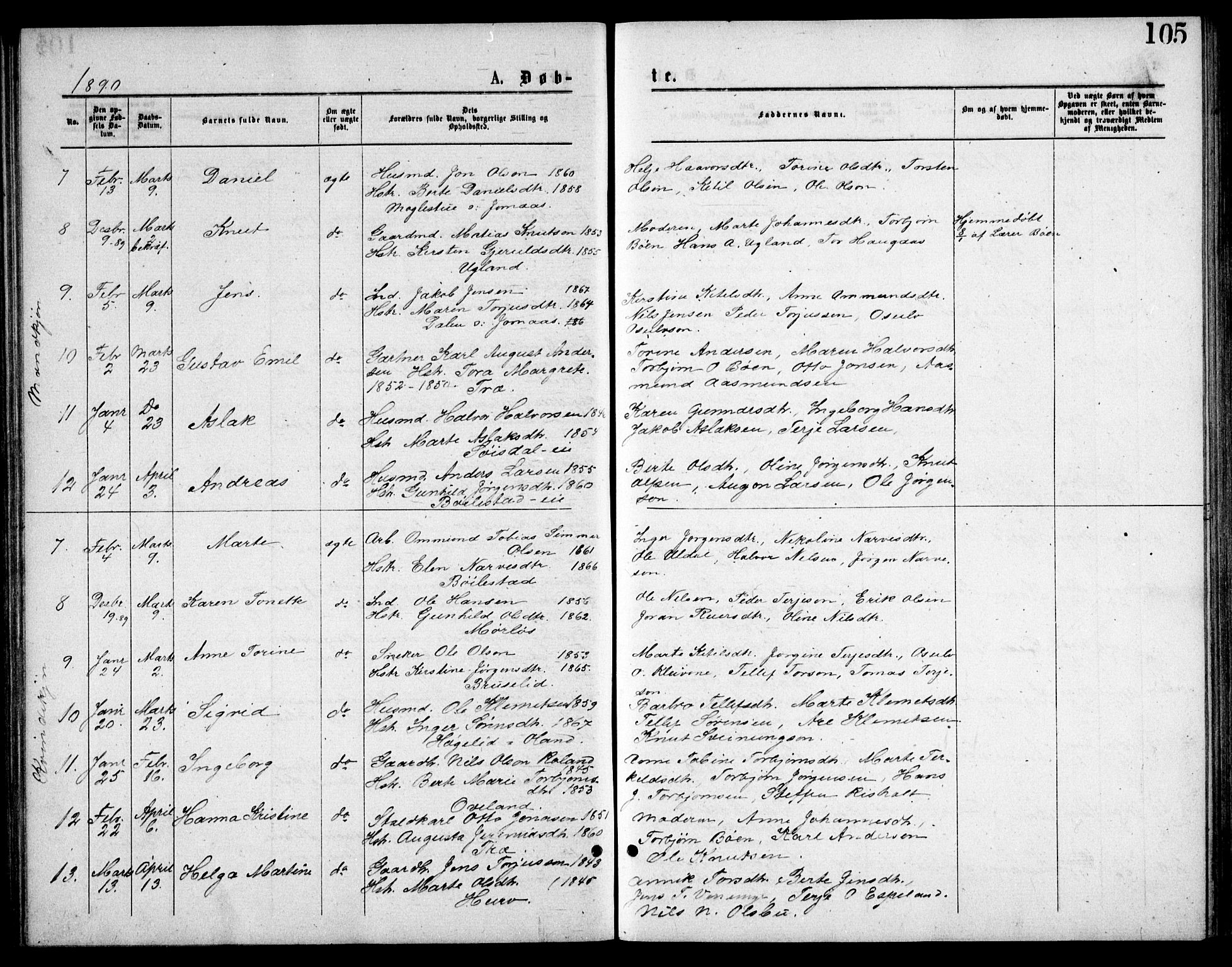 Froland sokneprestkontor, SAK/1111-0013/F/Fb/L0009: Parish register (copy) no. B 9, 1875-1893, p. 105