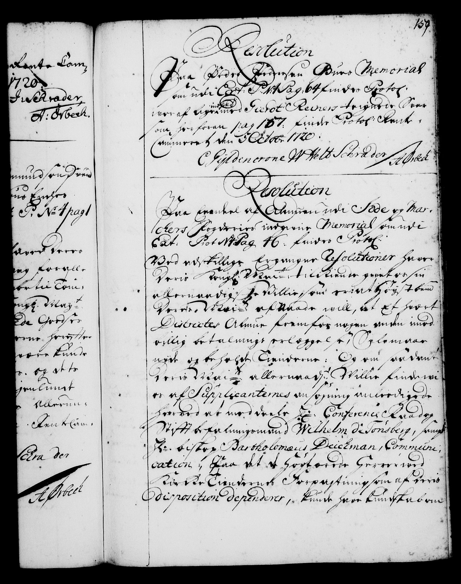 Rentekammeret, Kammerkanselliet, RA/EA-3111/G/Gg/Gga/L0001: Norsk ekspedisjonsprotokoll med register (merket RK 53.1), 1720-1723, p. 159