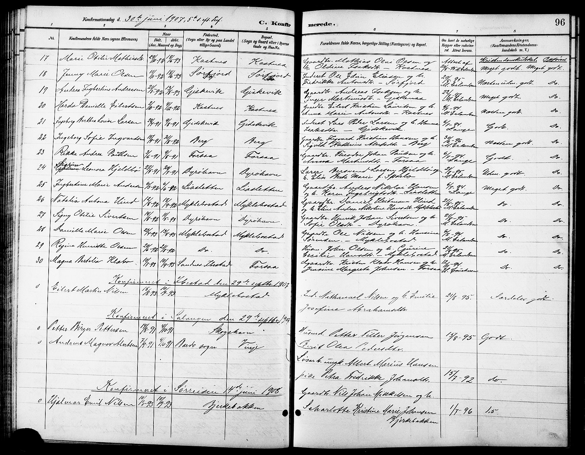 Tranøy sokneprestkontor, AV/SATØ-S-1313/I/Ia/Iab/L0014klokker: Parish register (copy) no. 14, 1896-1918, p. 96