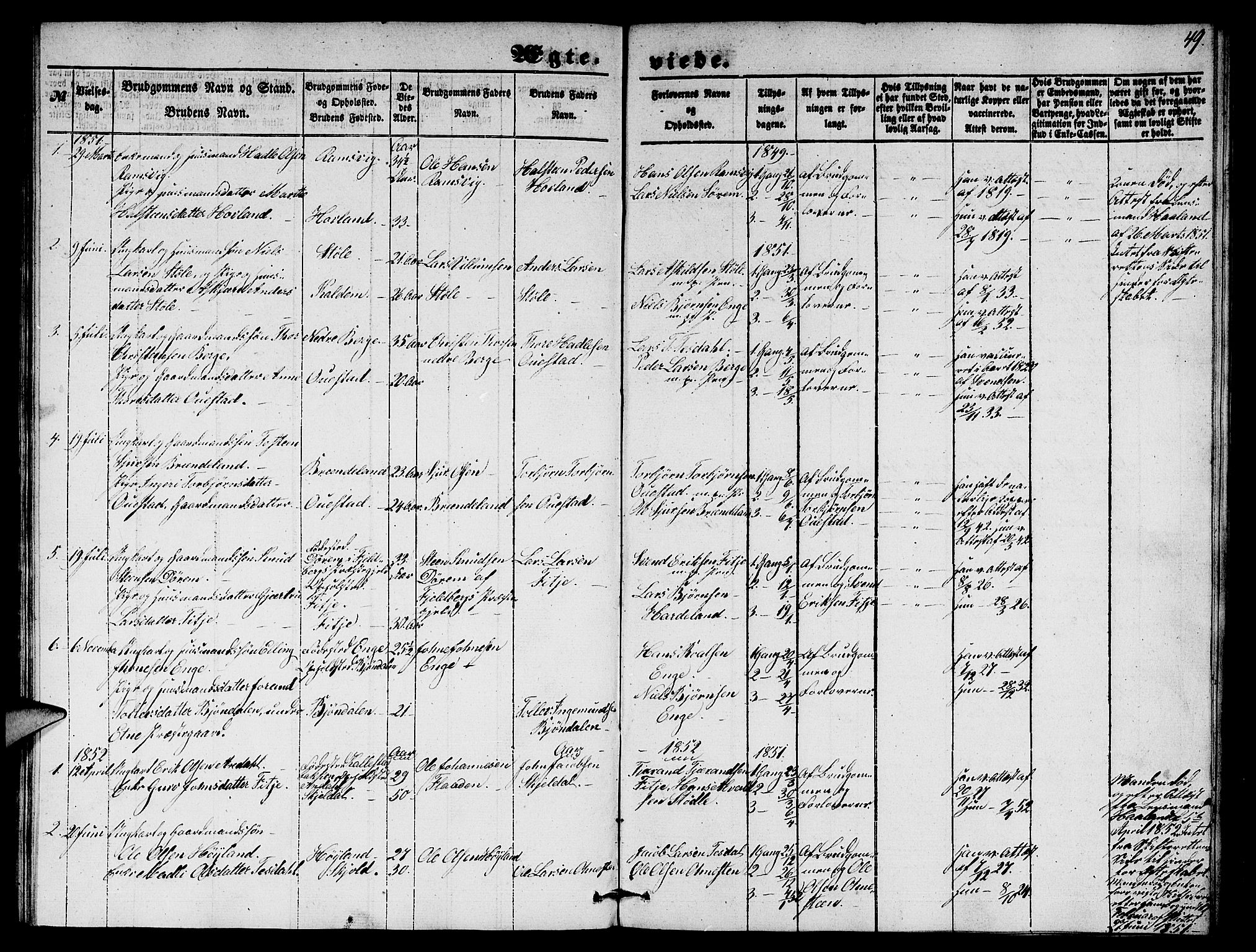 Etne sokneprestembete, SAB/A-75001/H/Hab: Parish register (copy) no. A 2, 1851-1862, p. 49