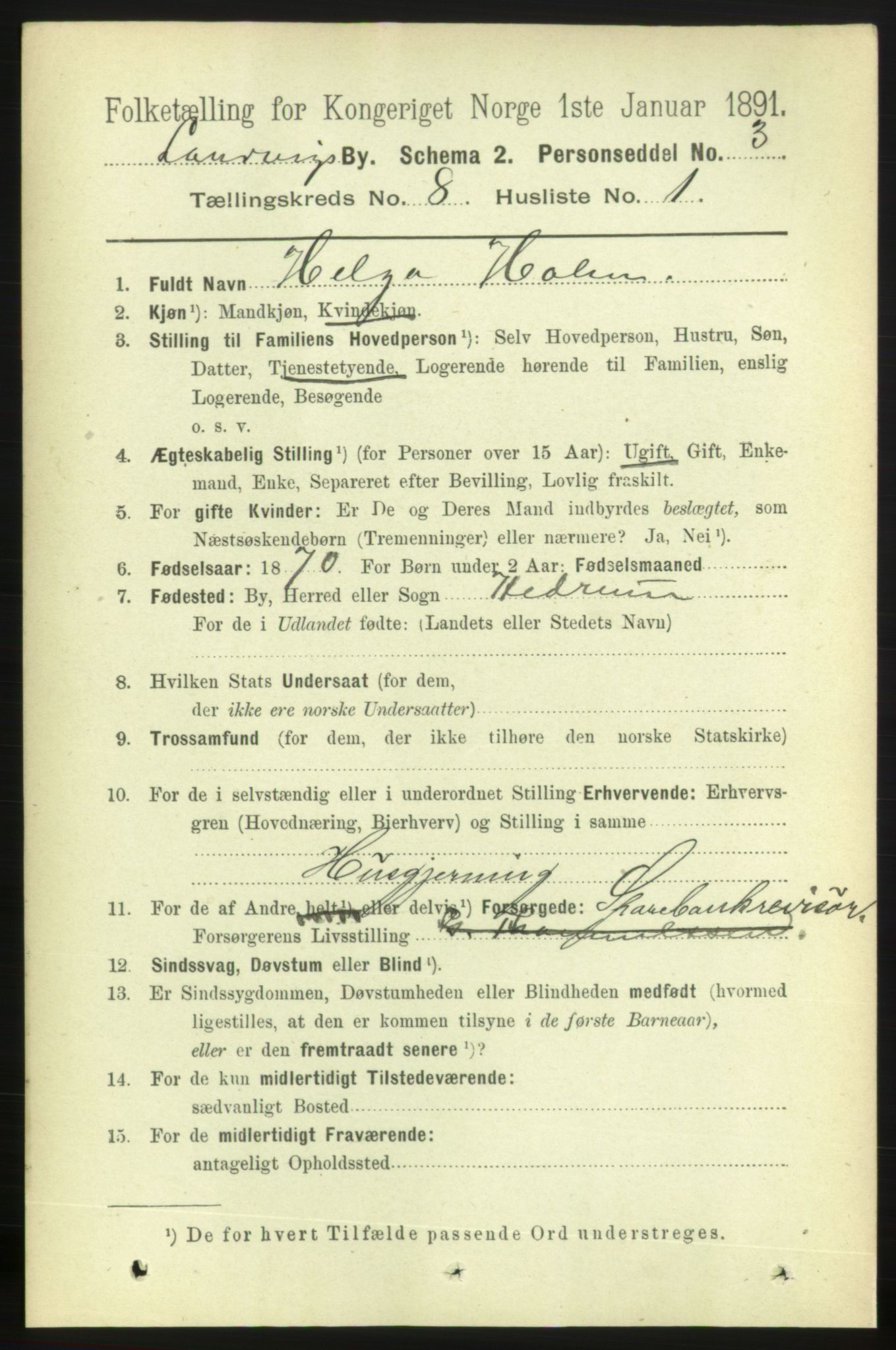 RA, 1891 census for 0707 Larvik, 1891, p. 7819