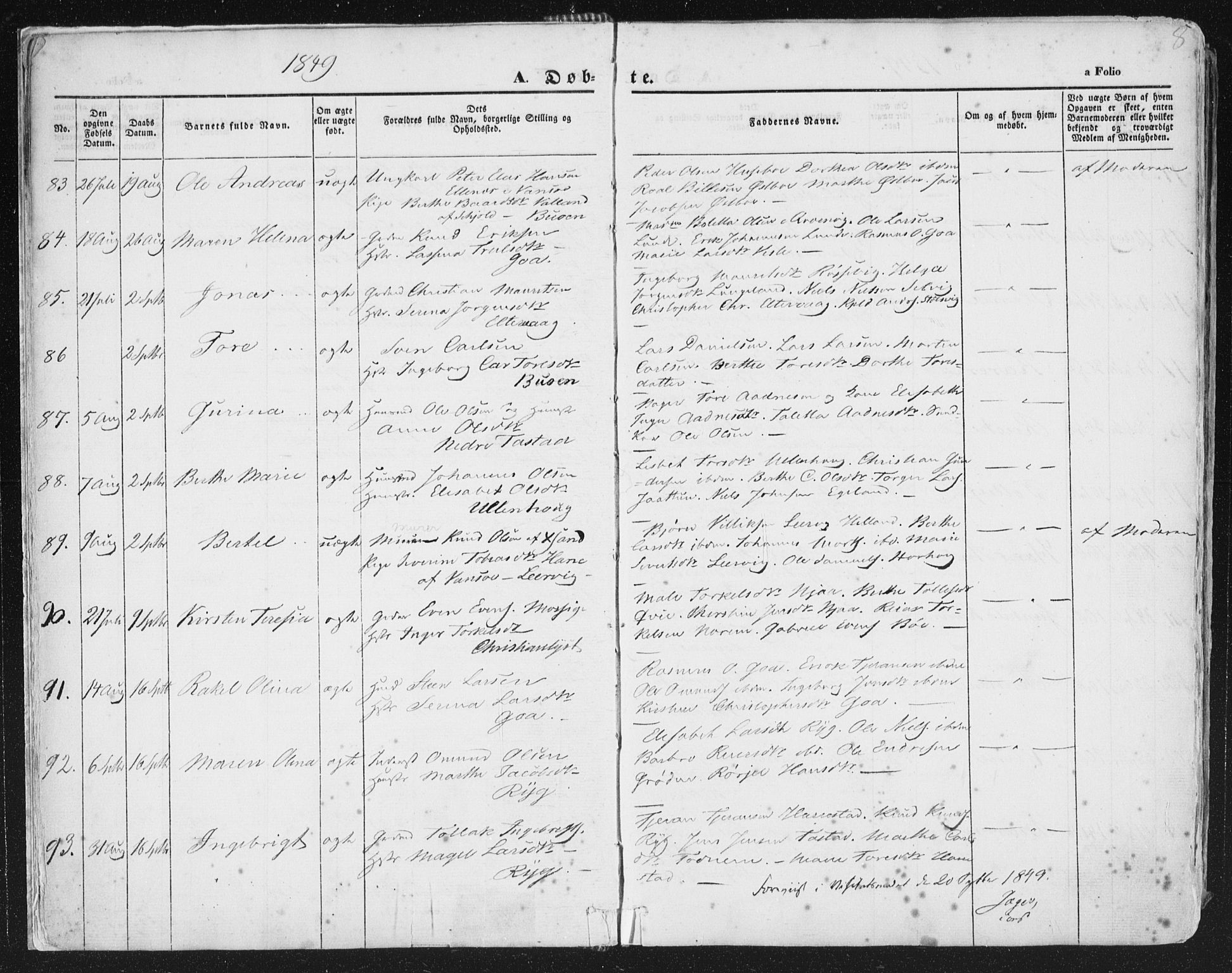 Hetland sokneprestkontor, AV/SAST-A-101826/30/30BA/L0002: Parish register (official) no. A 2, 1849-1869, p. 8