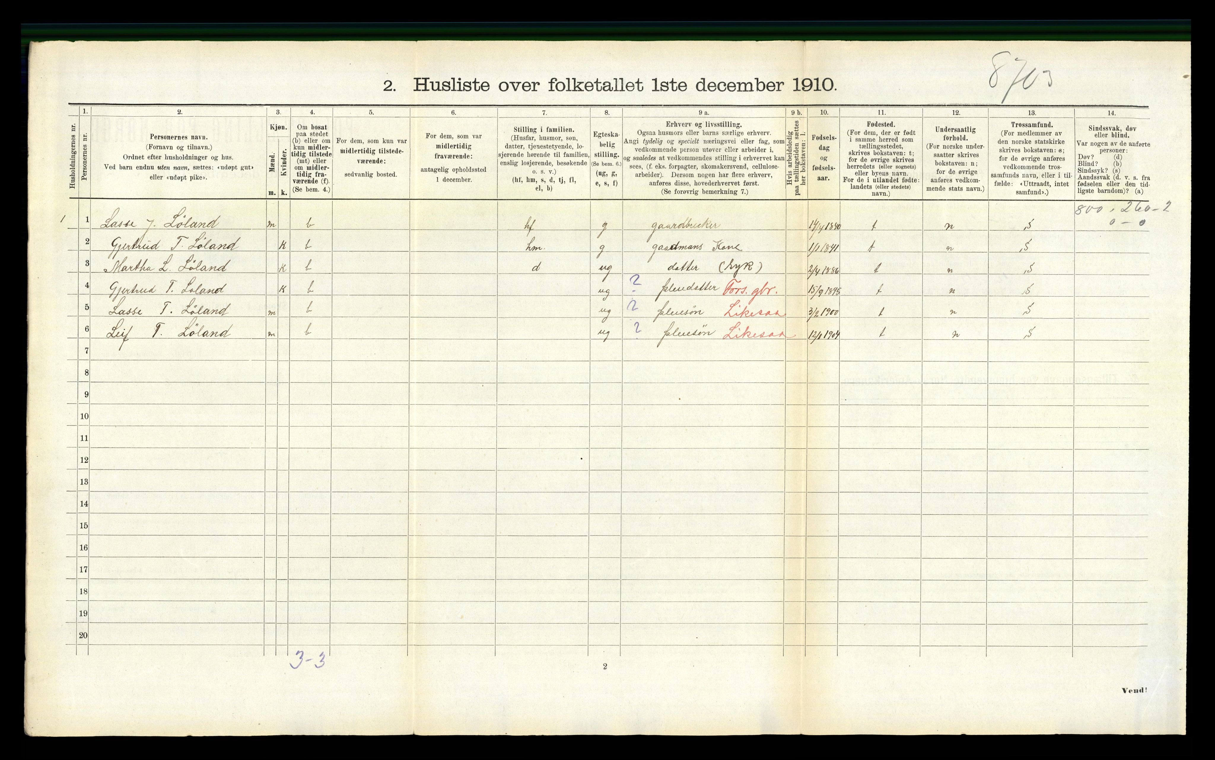 RA, 1910 census for Hyllestad, 1910, p. 738