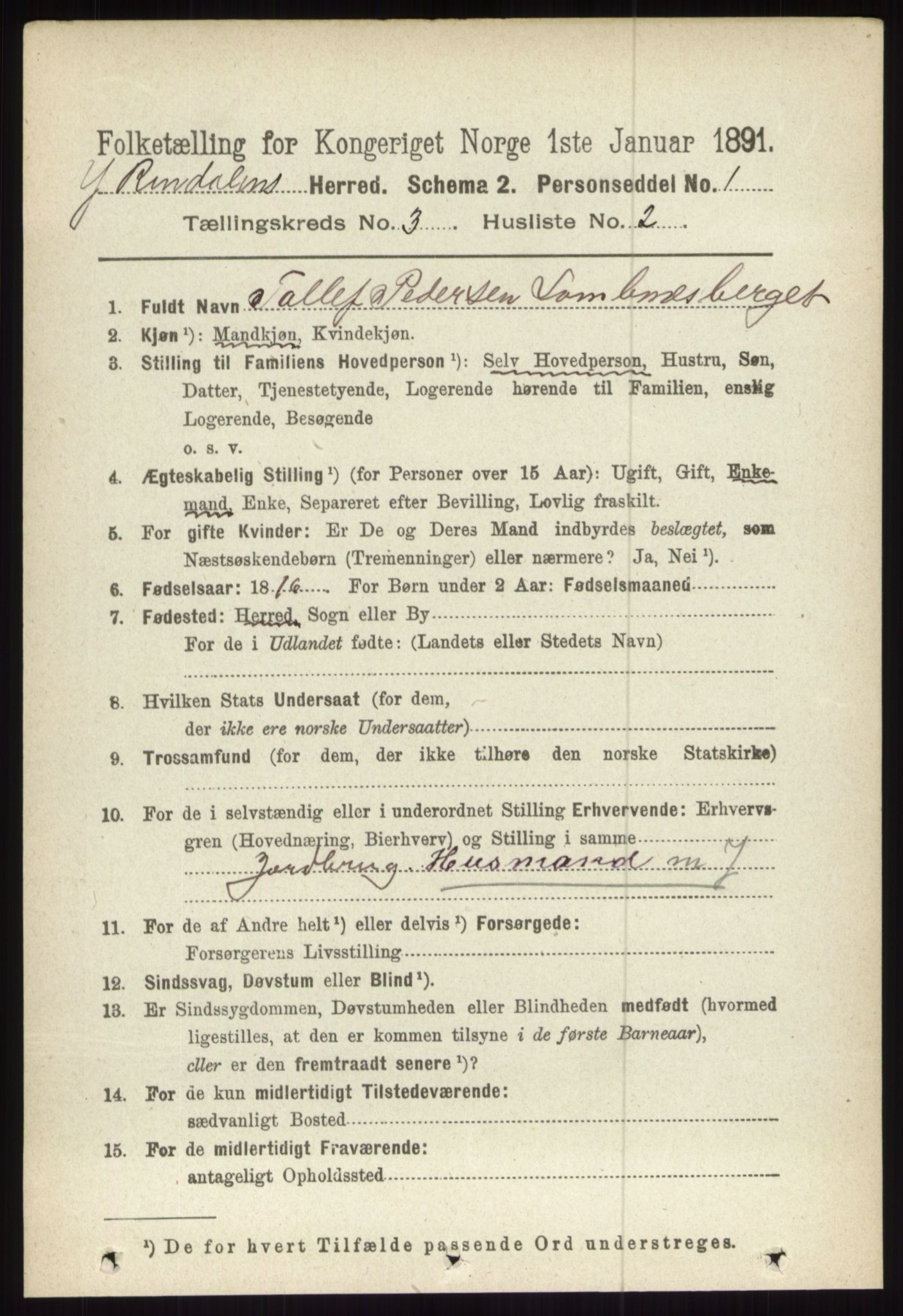 RA, 1891 census for 0432 Ytre Rendal, 1891, p. 452