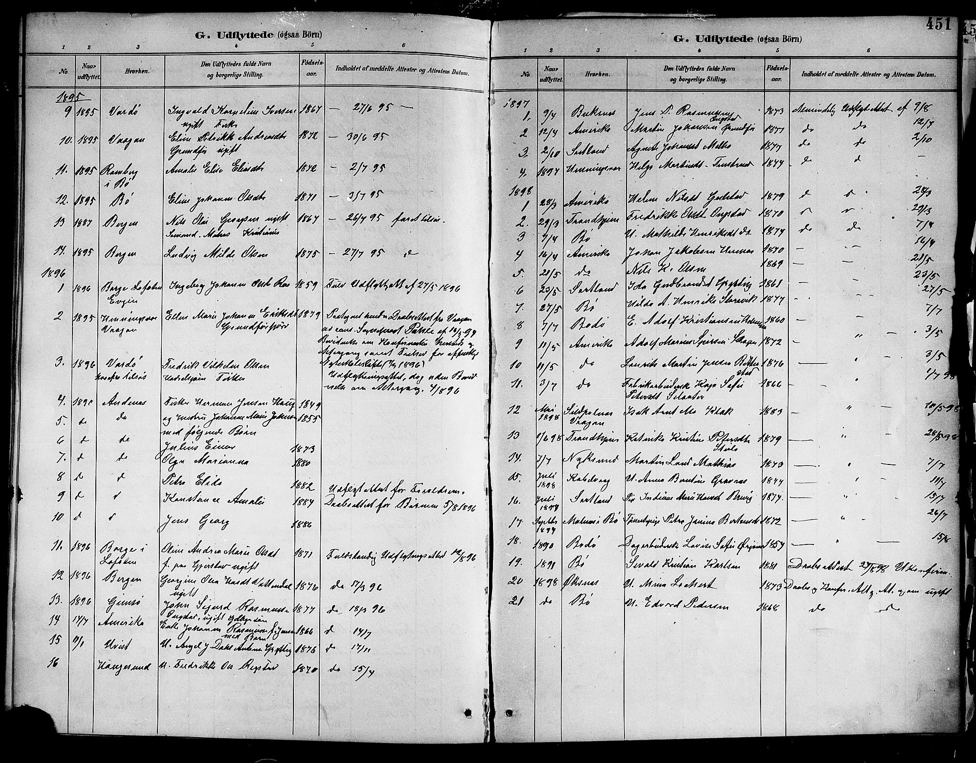 Ministerialprotokoller, klokkerbøker og fødselsregistre - Nordland, SAT/A-1459/888/L1268: Parish register (copy) no. 888C06, 1891-1908, p. 451