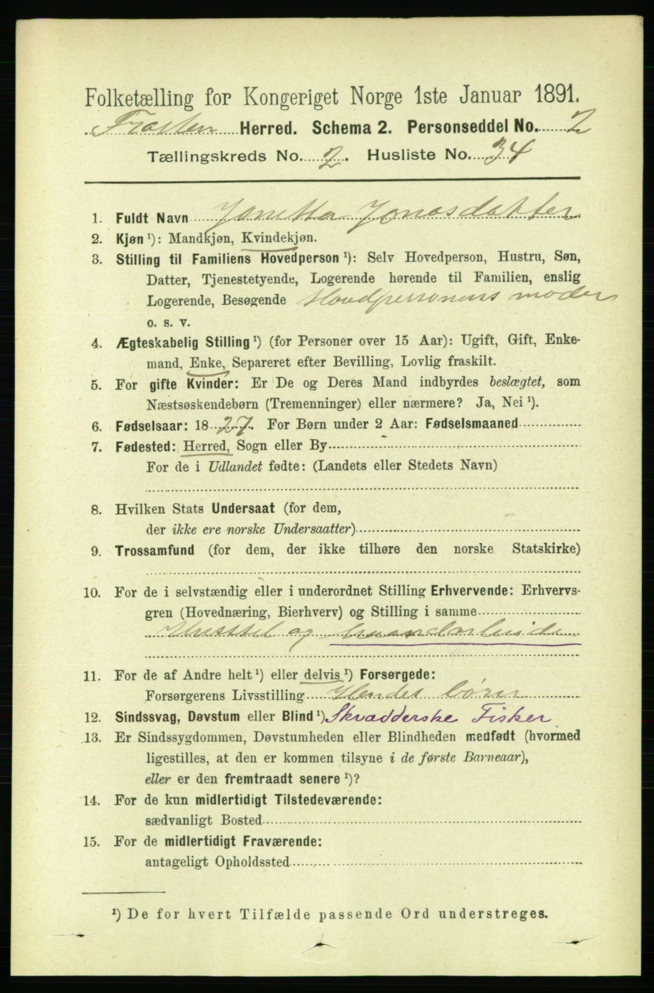 RA, 1891 census for 1717 Frosta, 1891, p. 1278