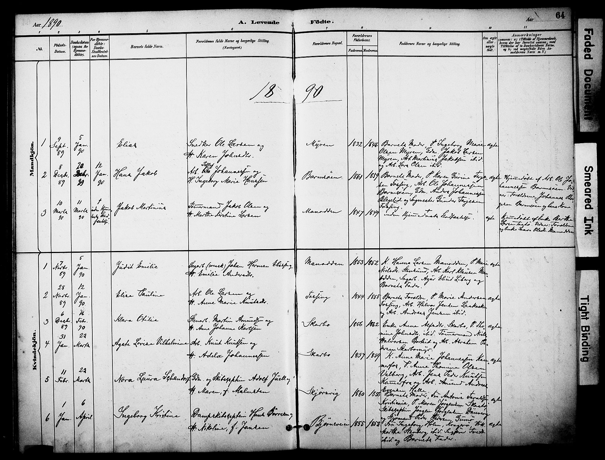 Skåtøy kirkebøker, AV/SAKO-A-304/F/Fa/L0002: Parish register (official) no. I 2, 1884-1899, p. 64