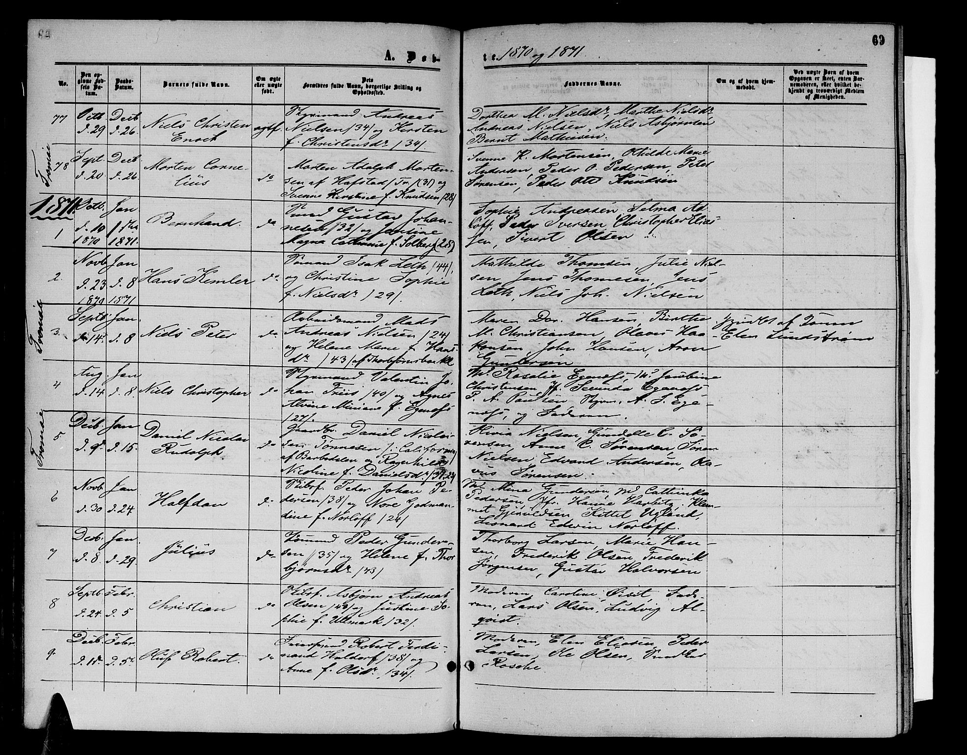 Arendal sokneprestkontor, Trefoldighet, SAK/1111-0040/F/Fb/L0004: Parish register (copy) no. B 4, 1861-1873, p. 69