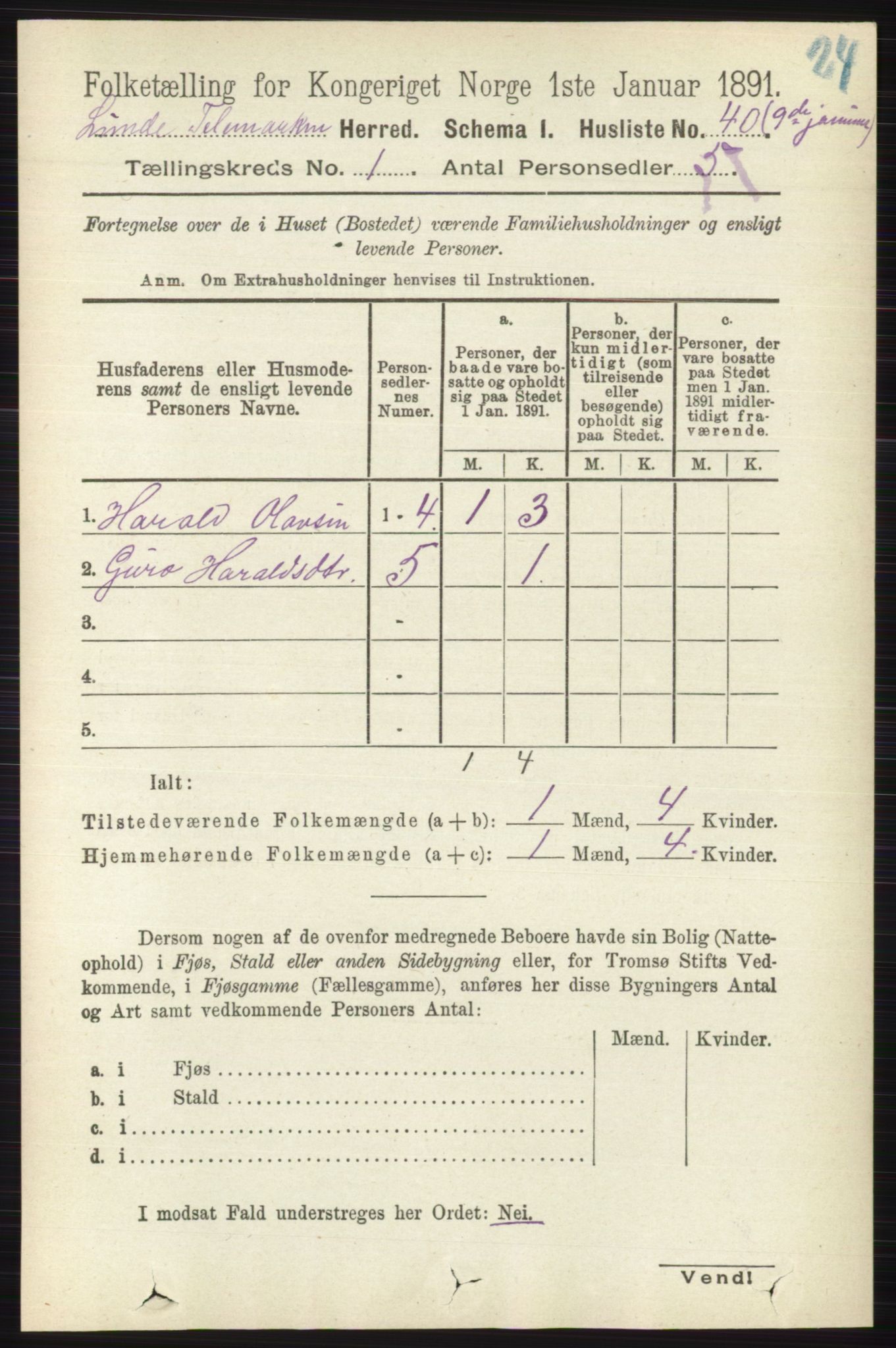 RA, 1891 census for 0820 Lunde, 1891, p. 67