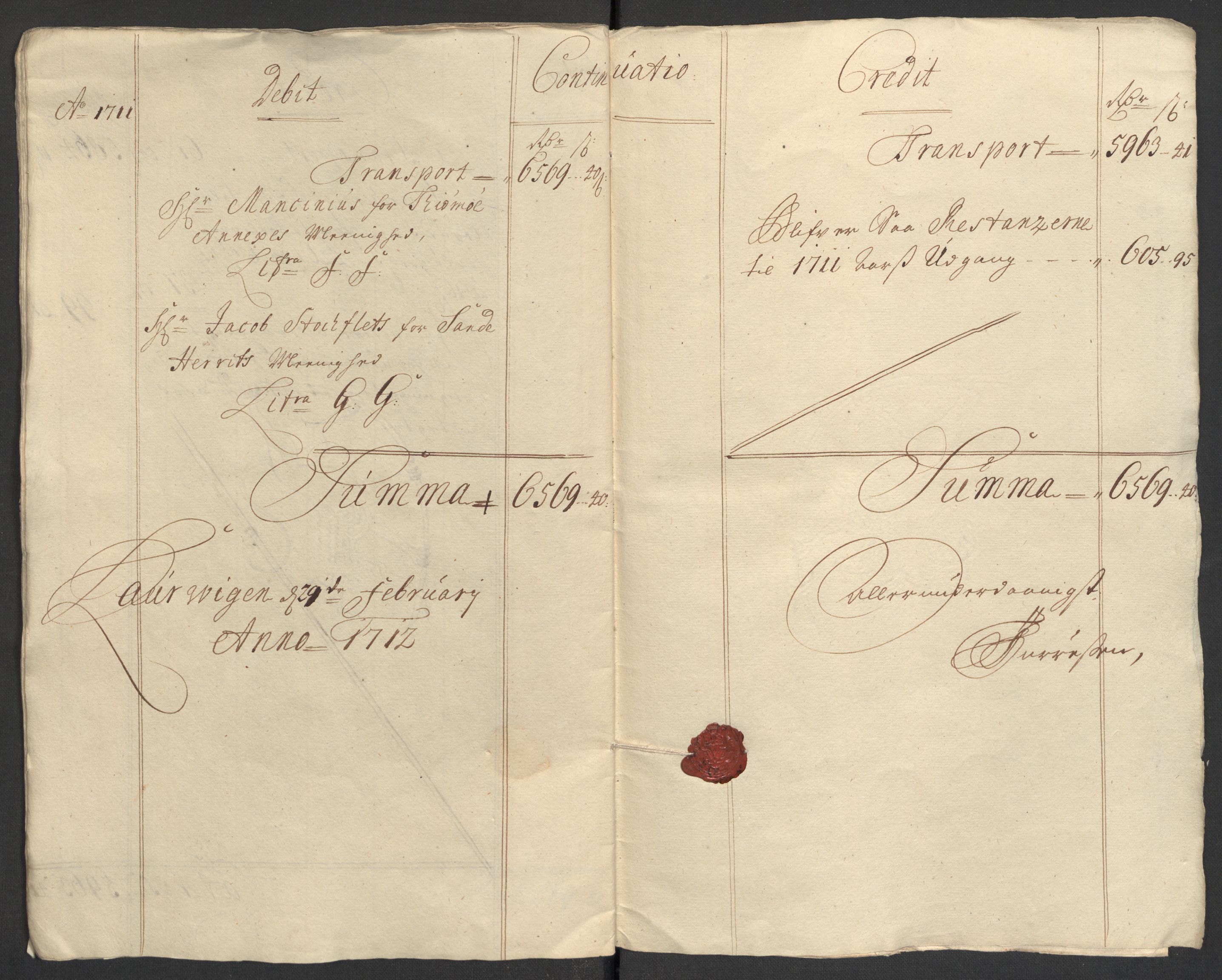 Rentekammeret inntil 1814, Reviderte regnskaper, Fogderegnskap, AV/RA-EA-4092/R33/L1983: Fogderegnskap Larvik grevskap, 1711, p. 19