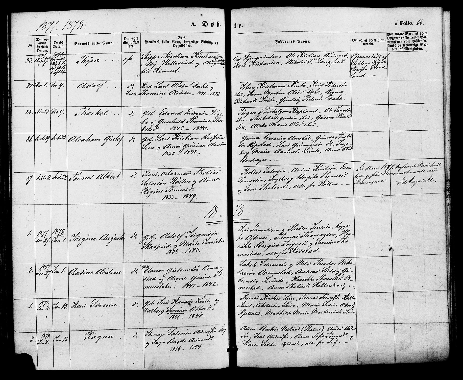 Søgne sokneprestkontor, SAK/1111-0037/F/Fa/Fab/L0011: Parish register (official) no. A 11, 1869-1879, p. 66