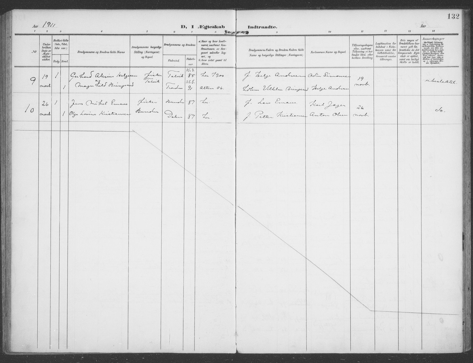 Talvik sokneprestkontor, SATØ/S-1337/H/Ha/L0017kirke: Parish register (official) no. 17, 1906-1915, p. 132