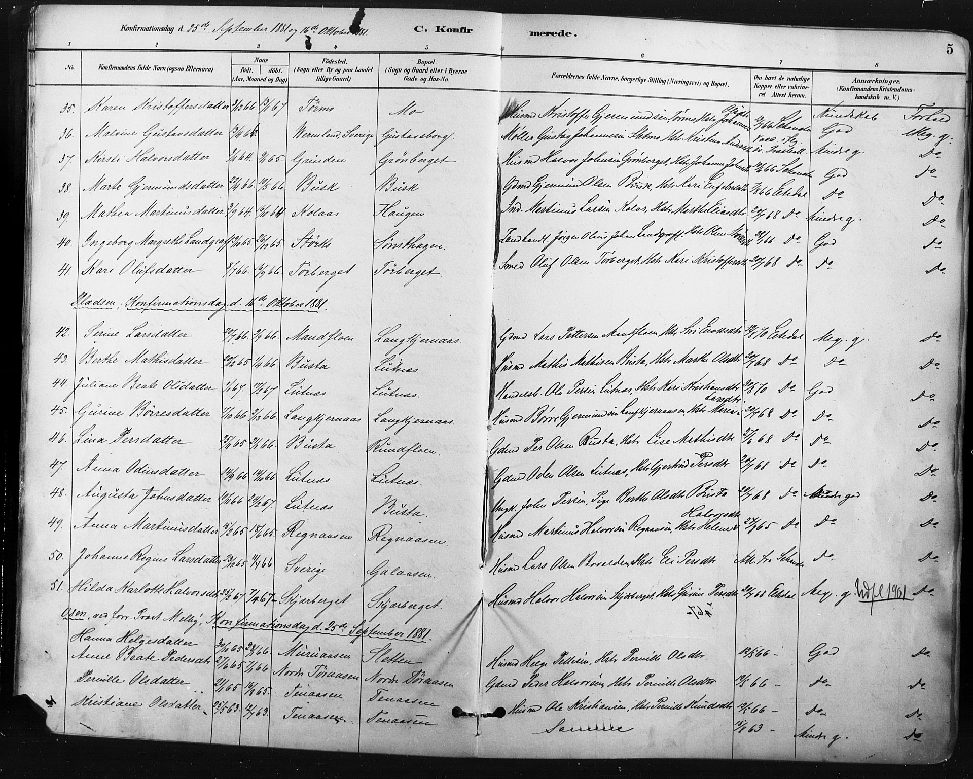 Trysil prestekontor, AV/SAH-PREST-046/H/Ha/Haa/L0009: Parish register (official) no. 9, 1881-1897, p. 5