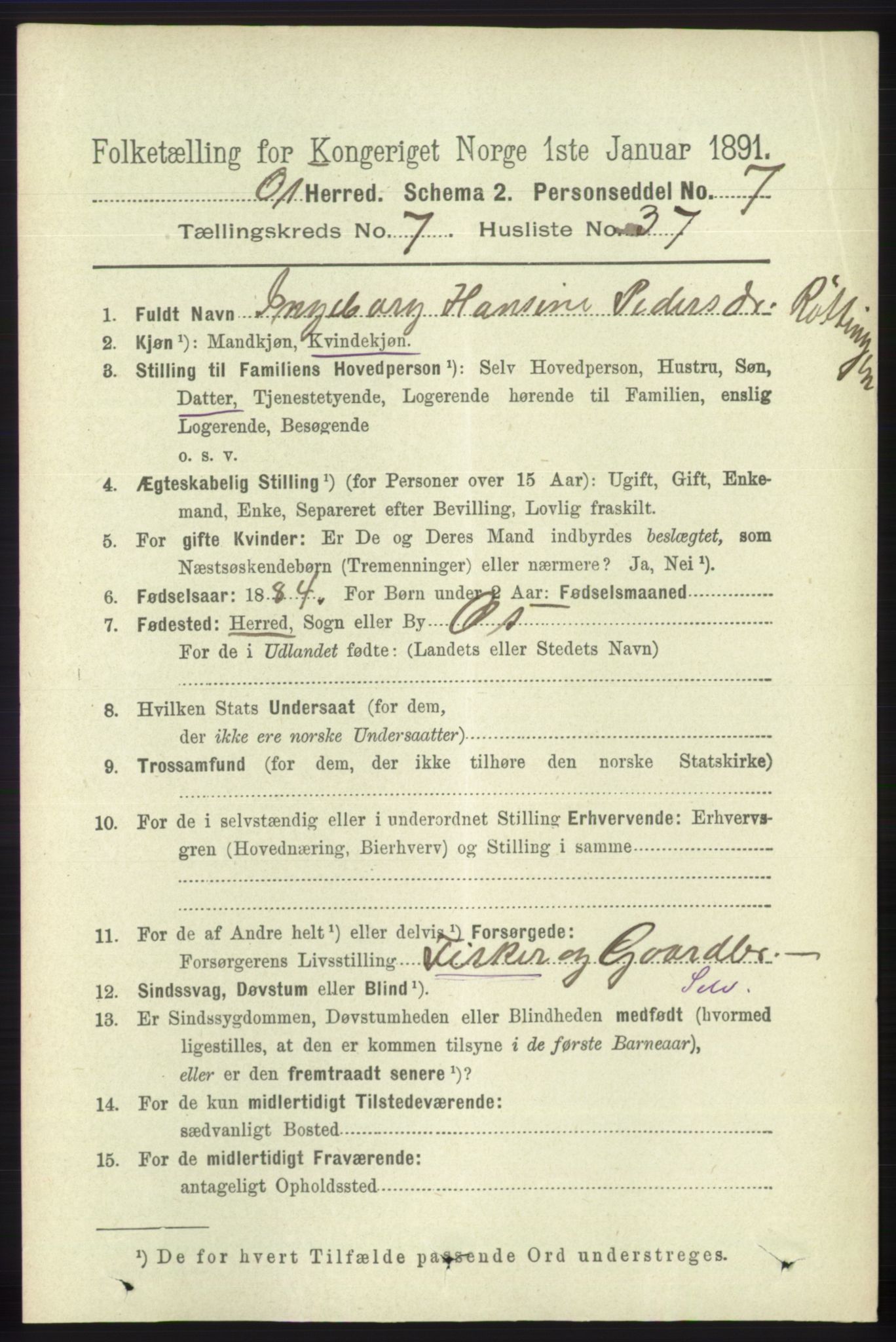 RA, 1891 census for 1243 Os, 1891, p. 1821