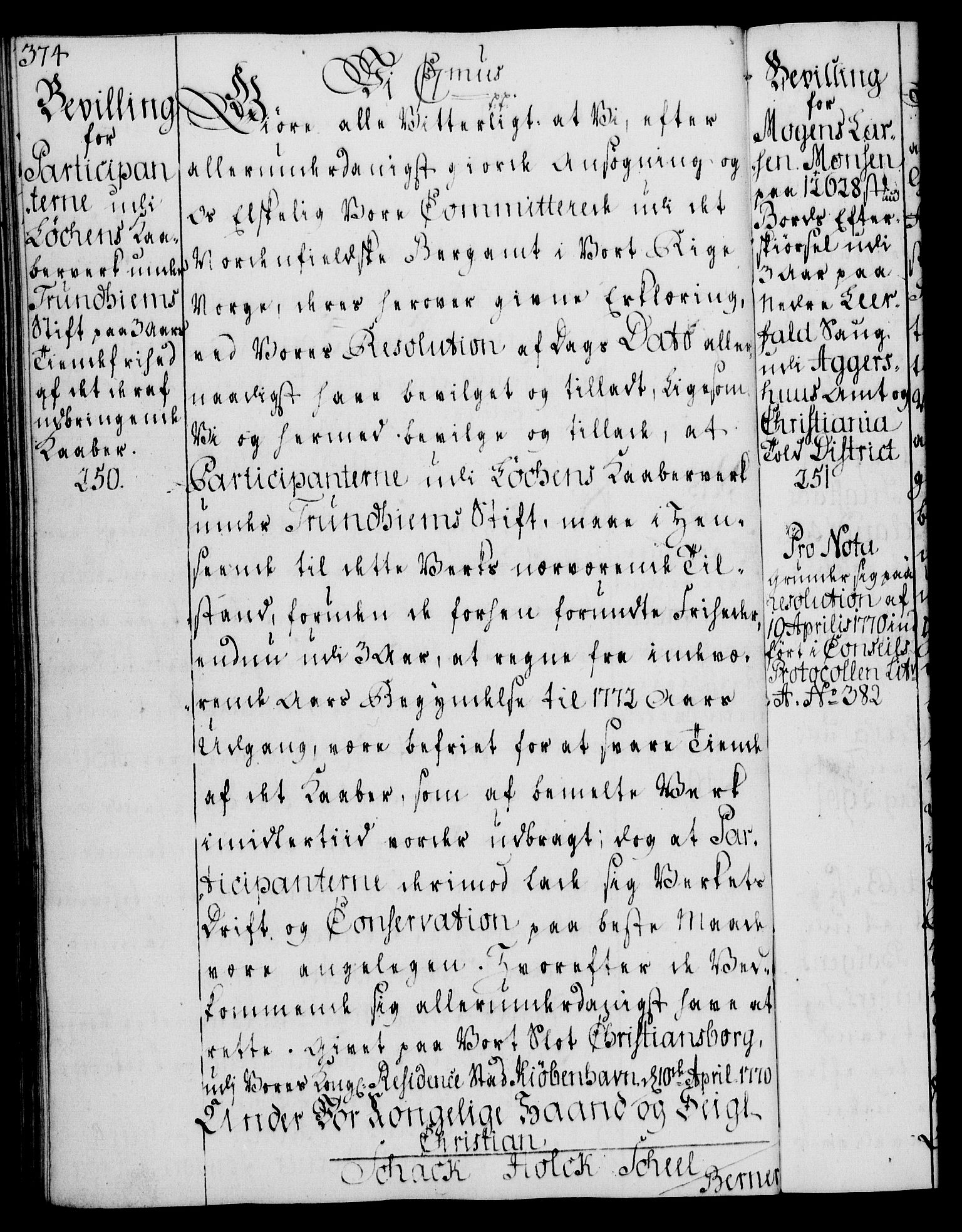 Rentekammeret, Kammerkanselliet, RA/EA-3111/G/Gg/Gga/L0008: Norsk ekspedisjonsprotokoll med register (merket RK 53.8), 1768-1771, p. 374