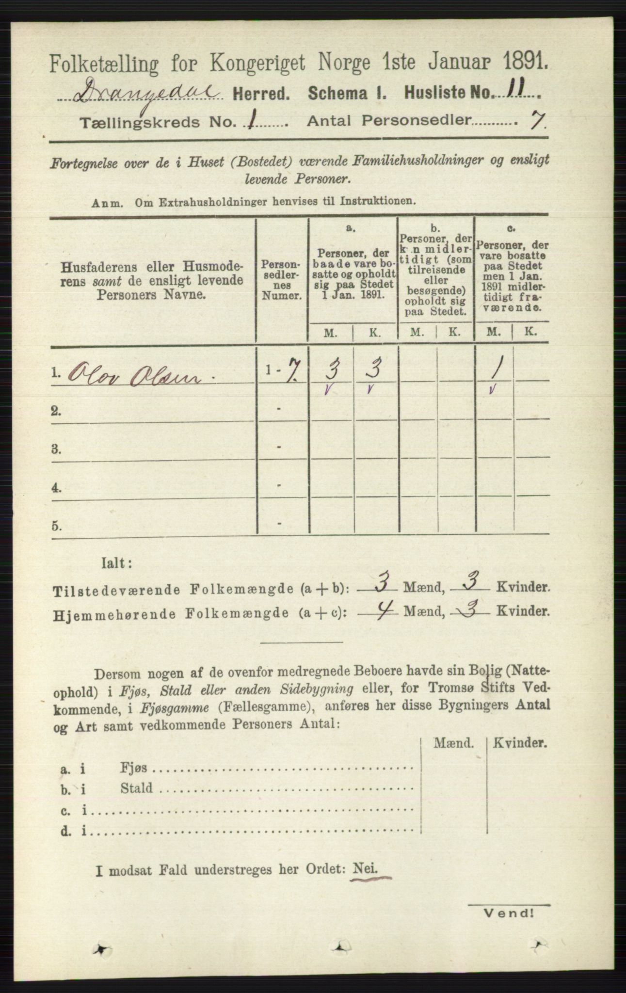 RA, 1891 census for 0817 Drangedal, 1891, p. 42