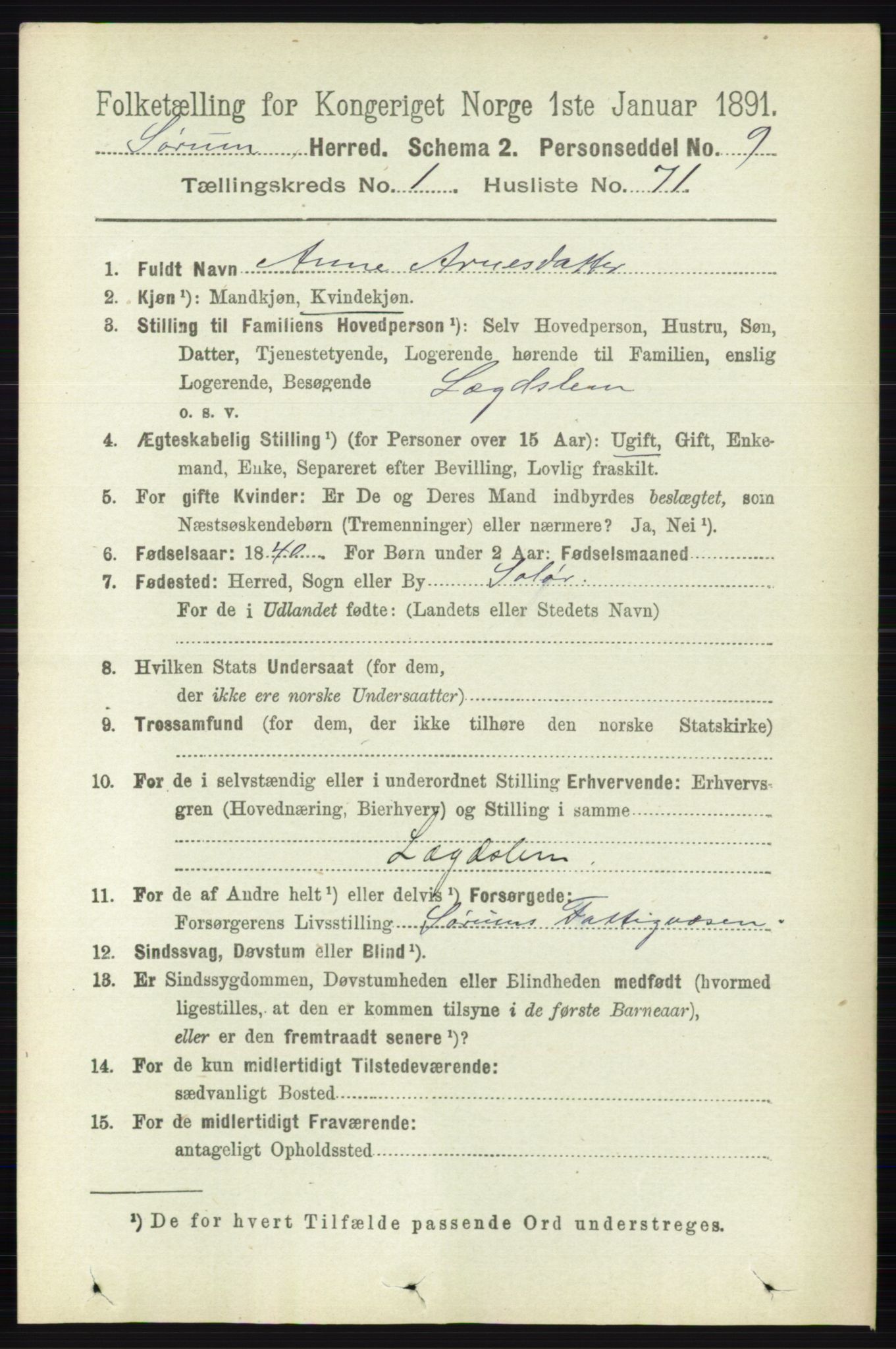 RA, 1891 census for 0226 Sørum, 1891, p. 481