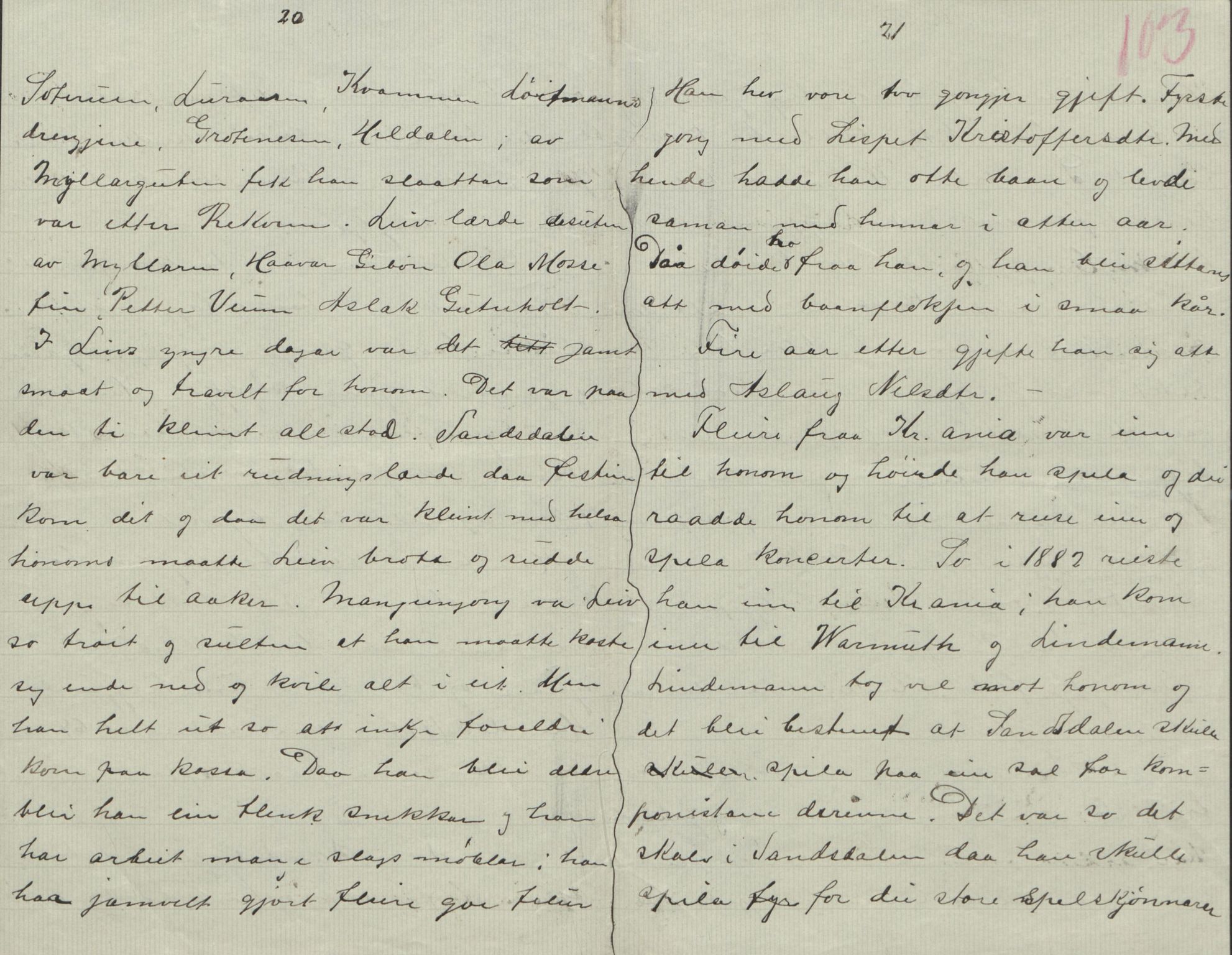 Rikard Berge, TEMU/TGM-A-1003/F/L0004/0053: 101-159 / 157 Manuskript, notatar, brev o.a. Nokre leiker, manuskript, 1906-1908, p. 102-103