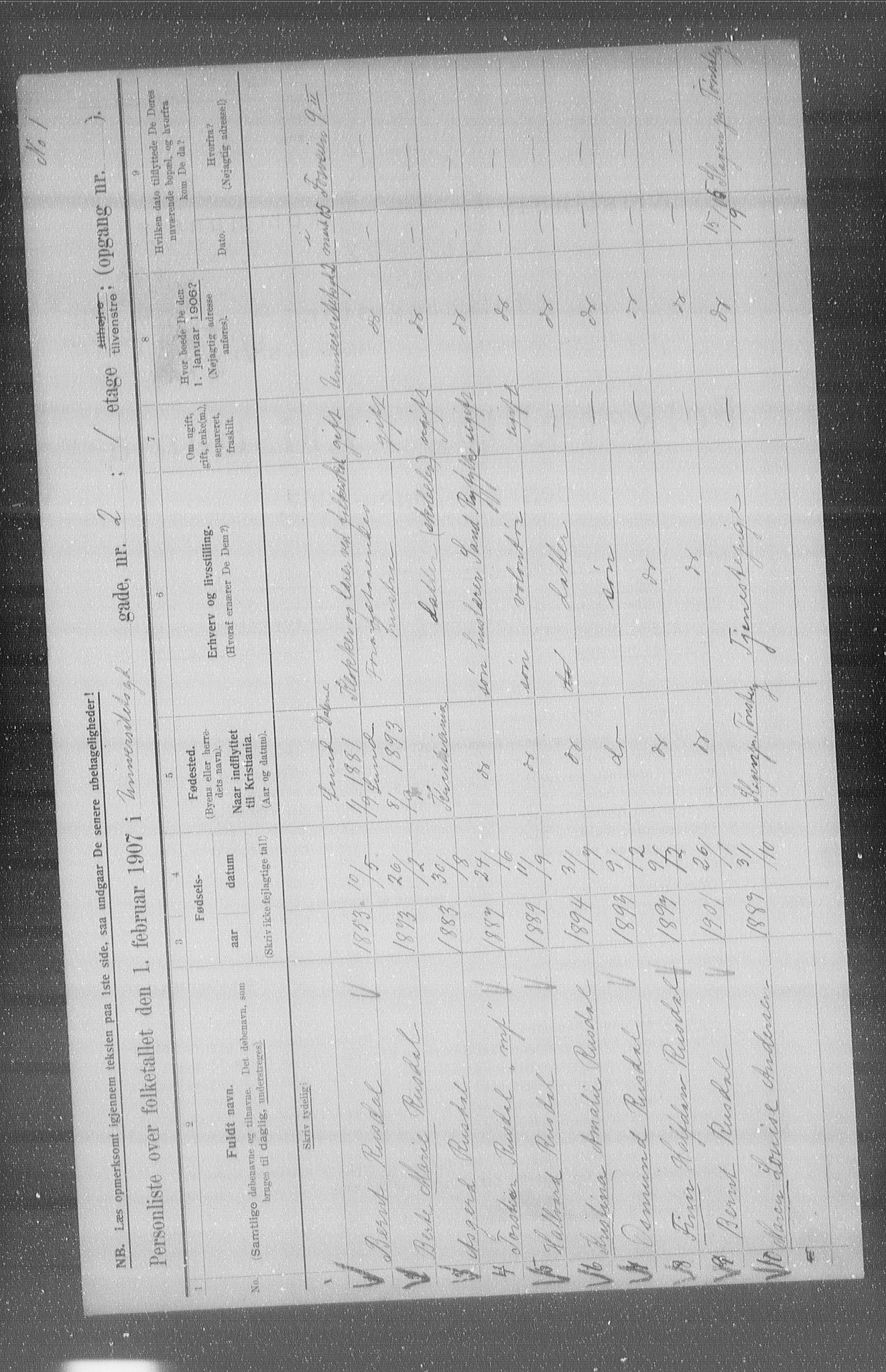 OBA, Municipal Census 1907 for Kristiania, 1907, p. 61008