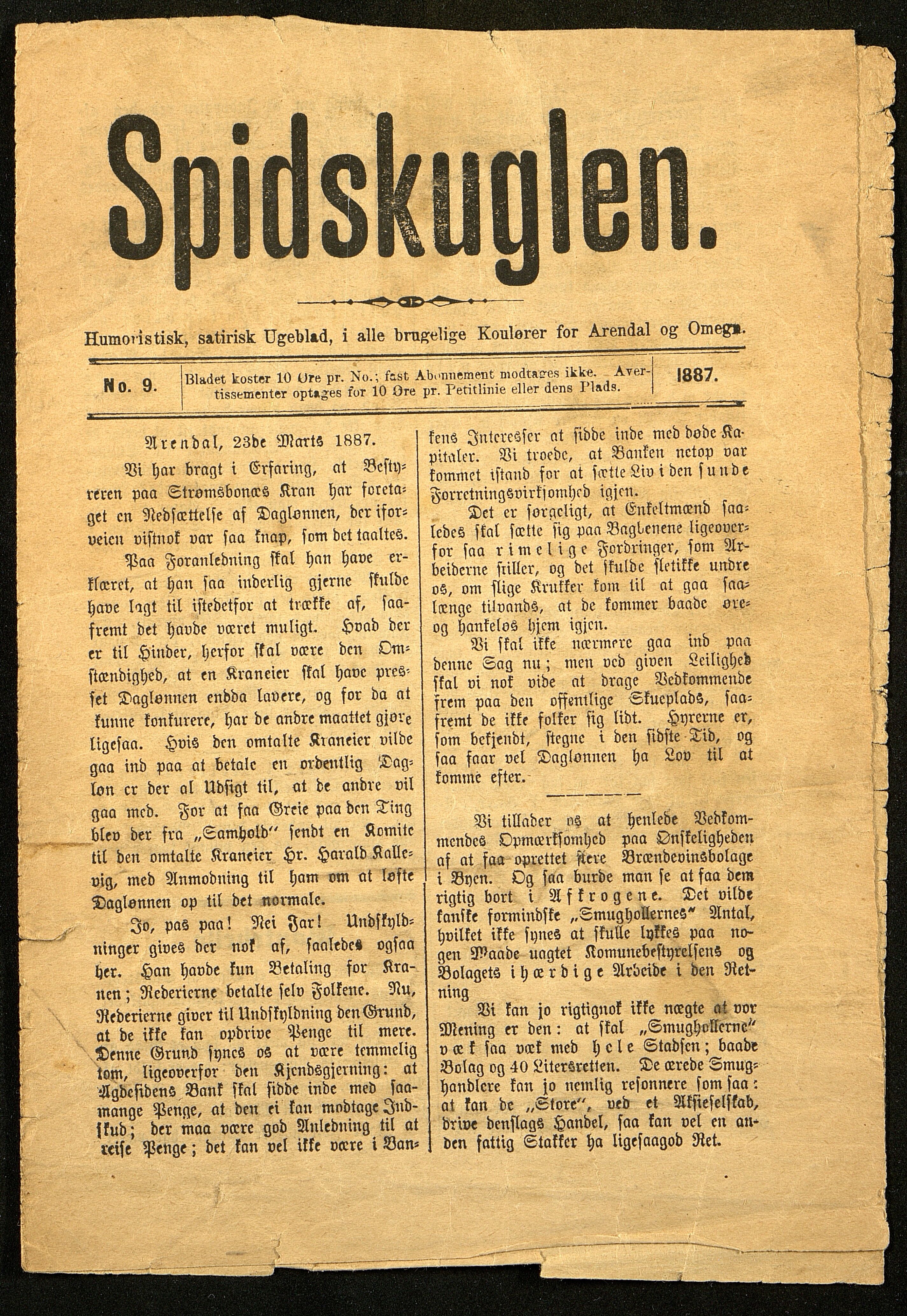 Spidskuglen, AAKS/PA-2823/X/L0001/0001: Spidskuglen / Årg. 1887, nr. 1–2, 4–23, 25–36, 1887