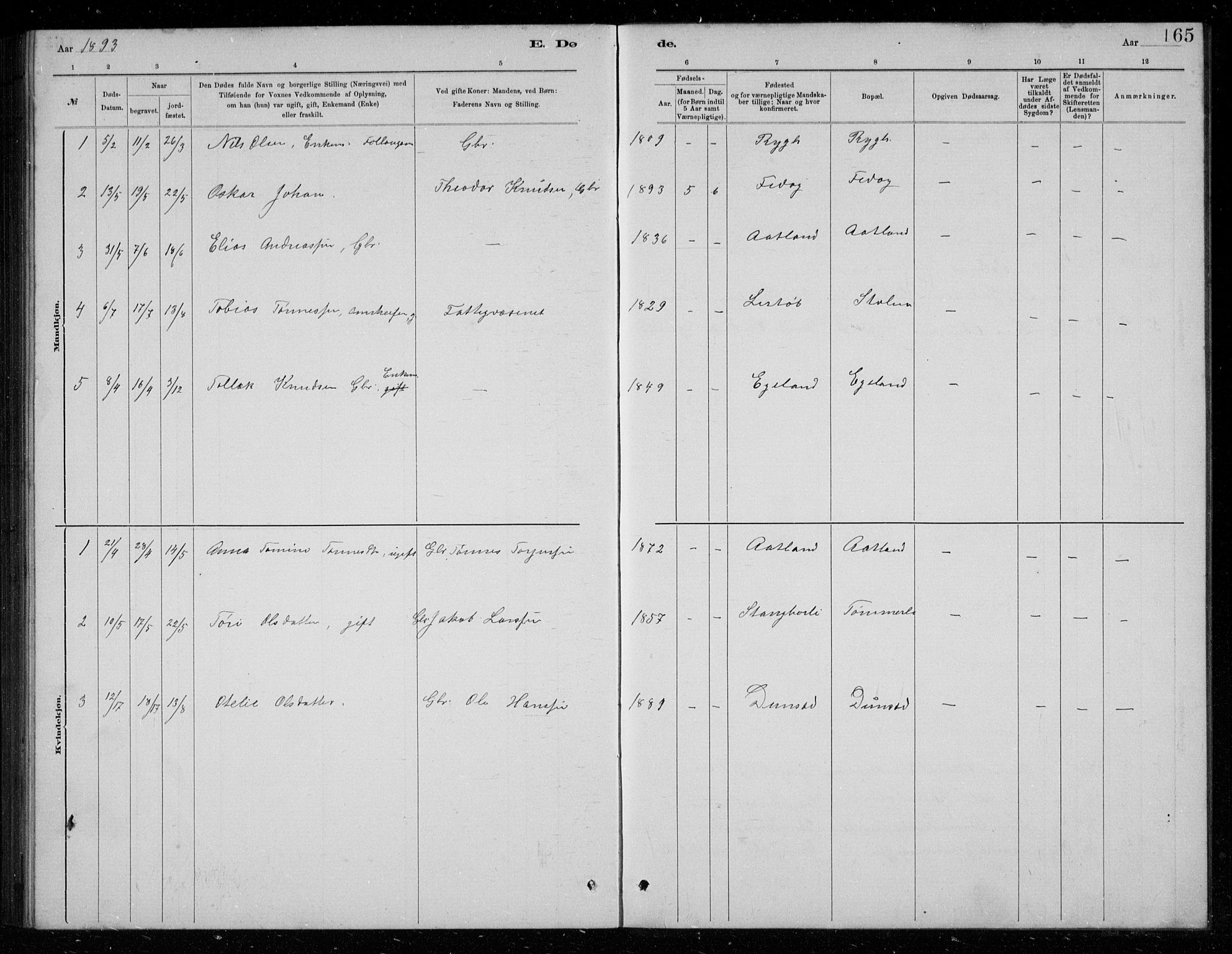 Bakke sokneprestkontor, SAK/1111-0002/F/Fb/Fbb/L0003: Parish register (copy) no. B 3, 1878-1896, p. 165