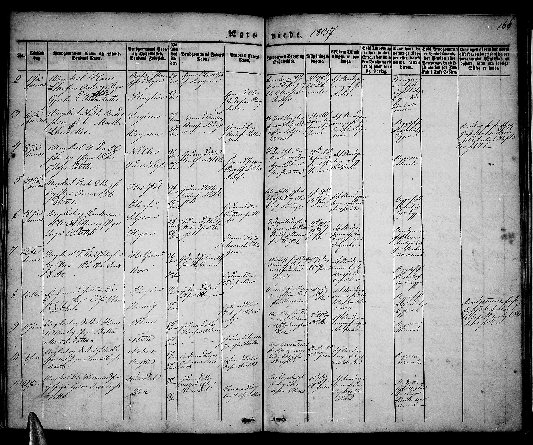 Vik sokneprestembete, AV/SAB-A-81501/H/Haa/Haaa/L0007: Parish register (official) no. A 7, 1831-1845, p. 166