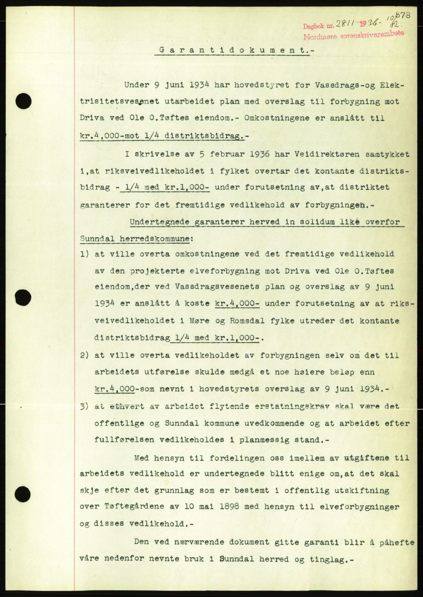 Nordmøre sorenskriveri, AV/SAT-A-4132/1/2/2Ca/L0090: Mortgage book no. B80, 1936-1937, Diary no: : 2811/1936