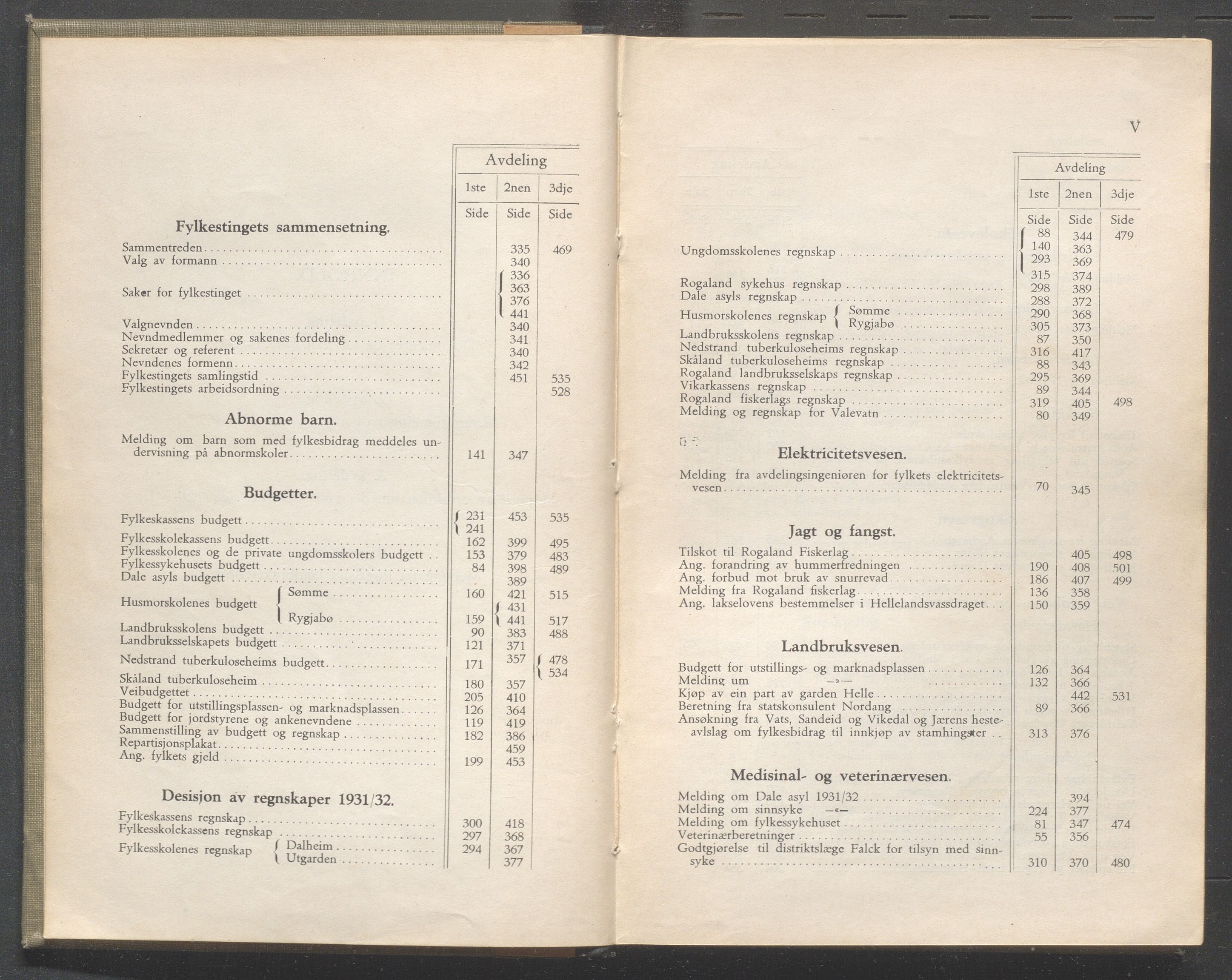 Rogaland fylkeskommune - Fylkesrådmannen , IKAR/A-900/A/Aa/Aaa/L0052: Møtebok , 1933, p. IV-V