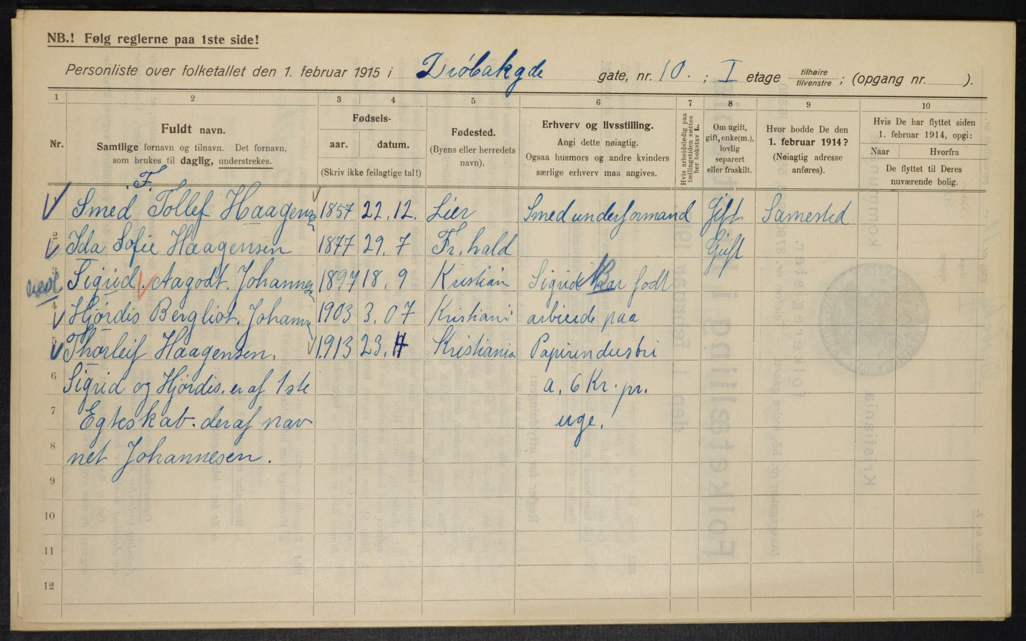 OBA, Municipal Census 1915 for Kristiania, 1915, p. 17415