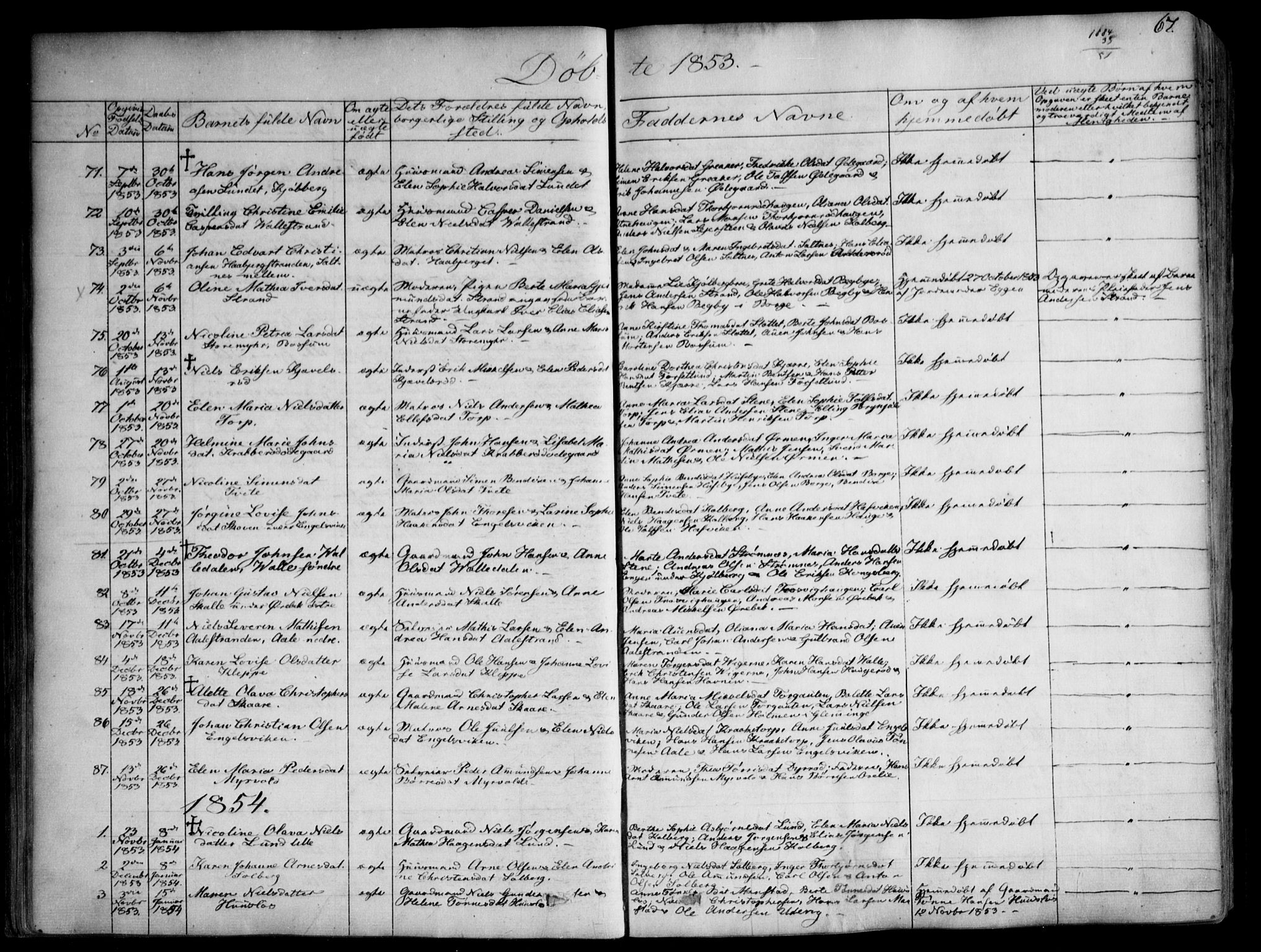 Onsøy prestekontor Kirkebøker, AV/SAO-A-10914/F/Fa/L0003: Parish register (official) no. I 3, 1841-1860, p. 67