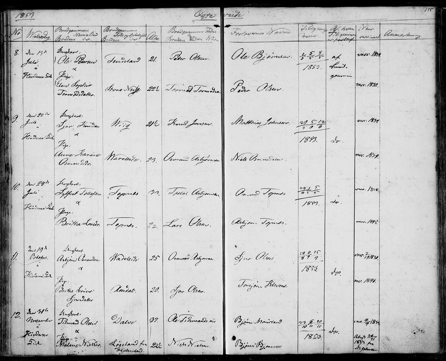 Nedstrand sokneprestkontor, AV/SAST-A-101841/01/IV: Parish register (official) no. A 8, 1839-1860, p. 155