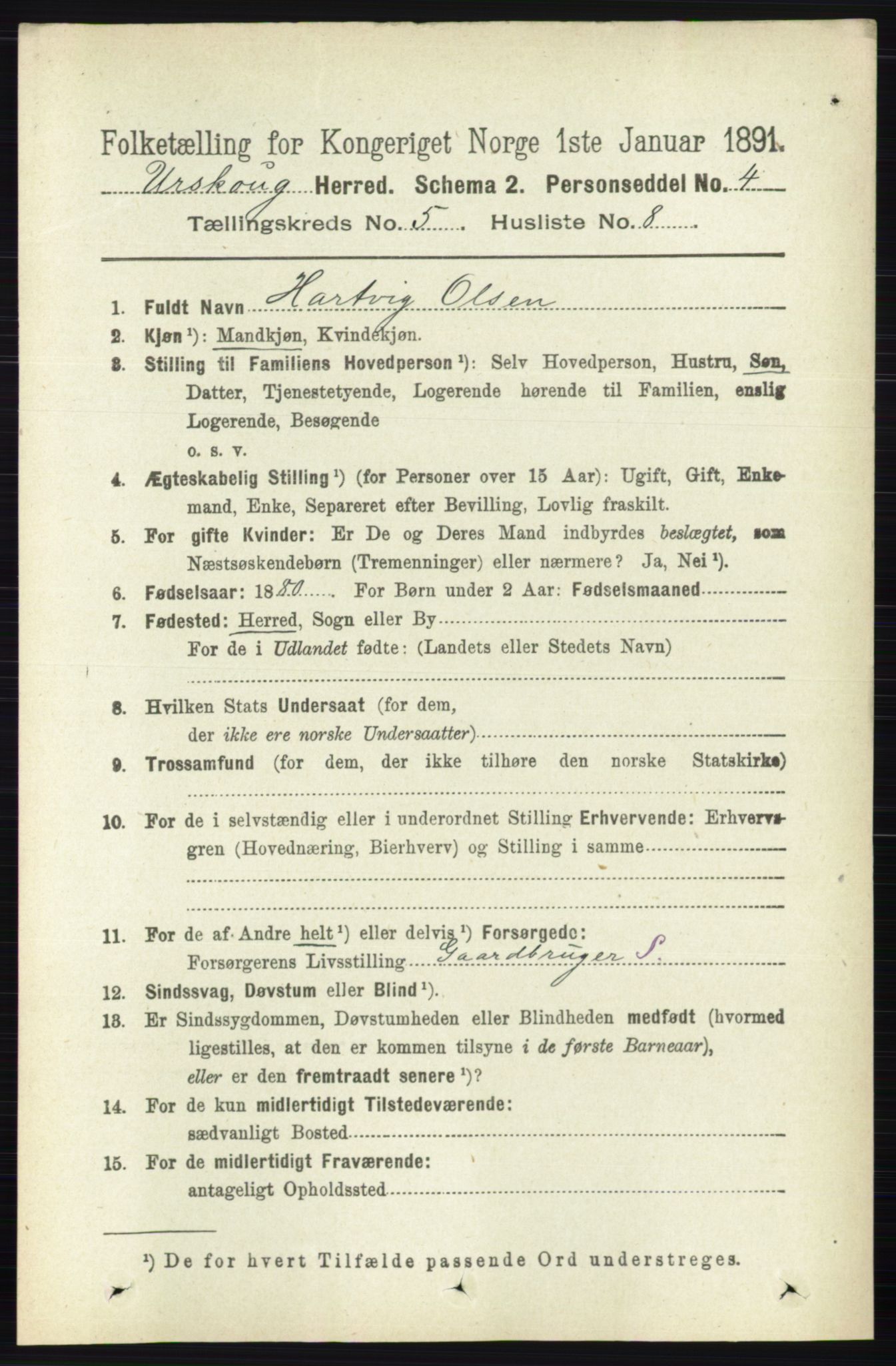 RA, 1891 census for 0224 Aurskog, 1891, p. 2108