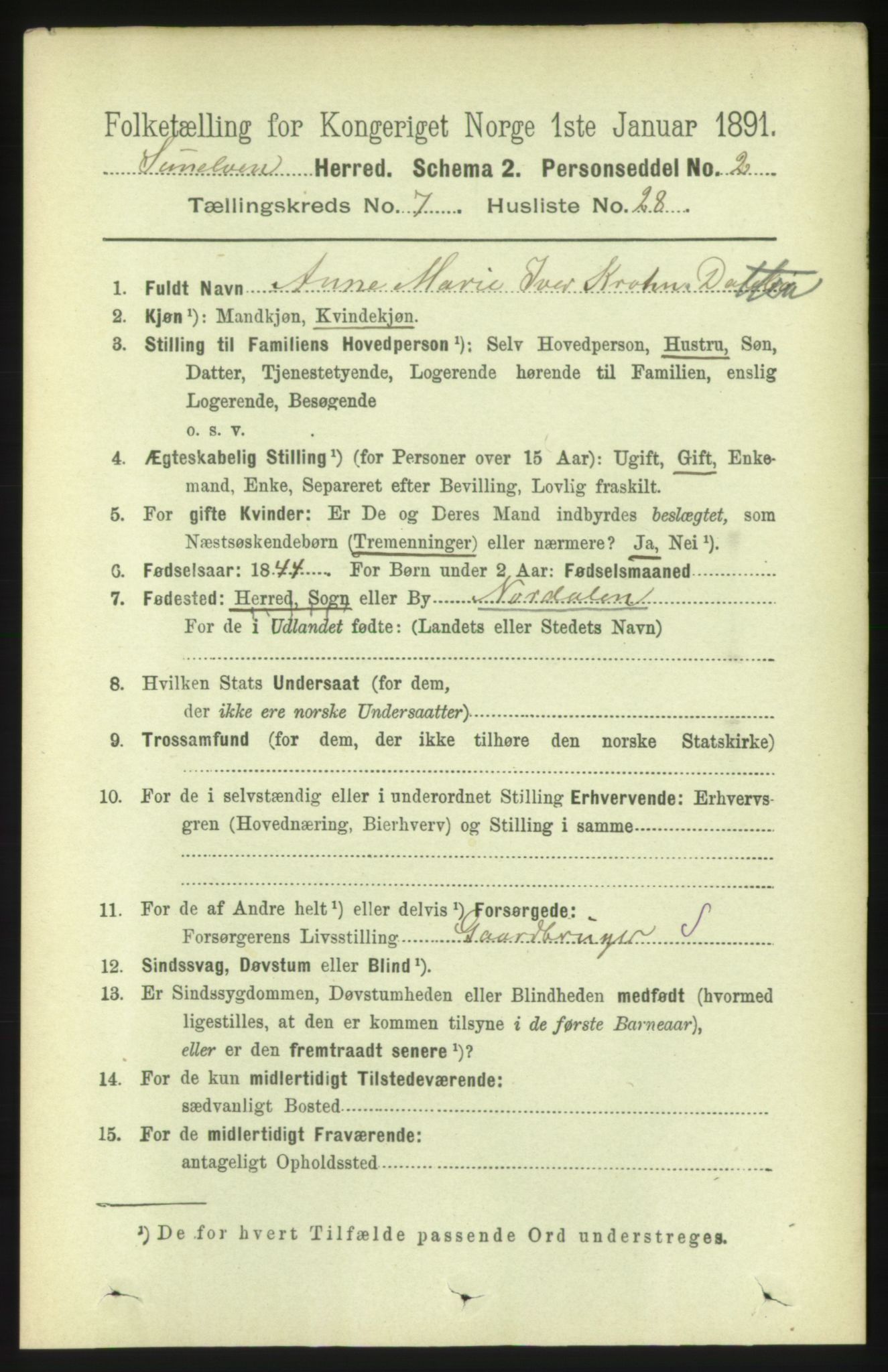 RA, 1891 census for 1523 Sunnylven, 1891, p. 1990