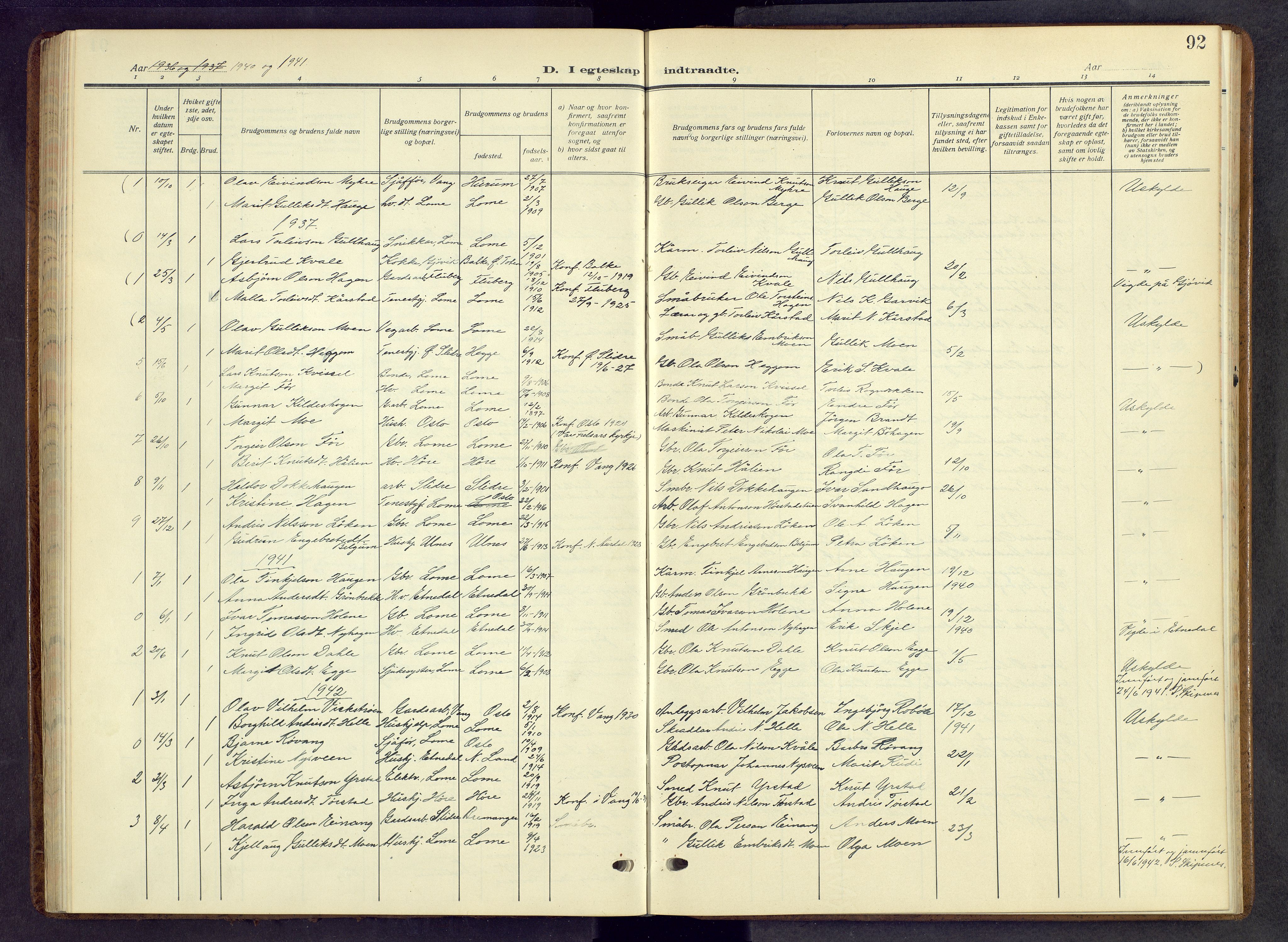 Vestre Slidre prestekontor, AV/SAH-PREST-136/H/Ha/Hab/L0009: Parish register (copy) no. 9, 1914-1970, p. 92