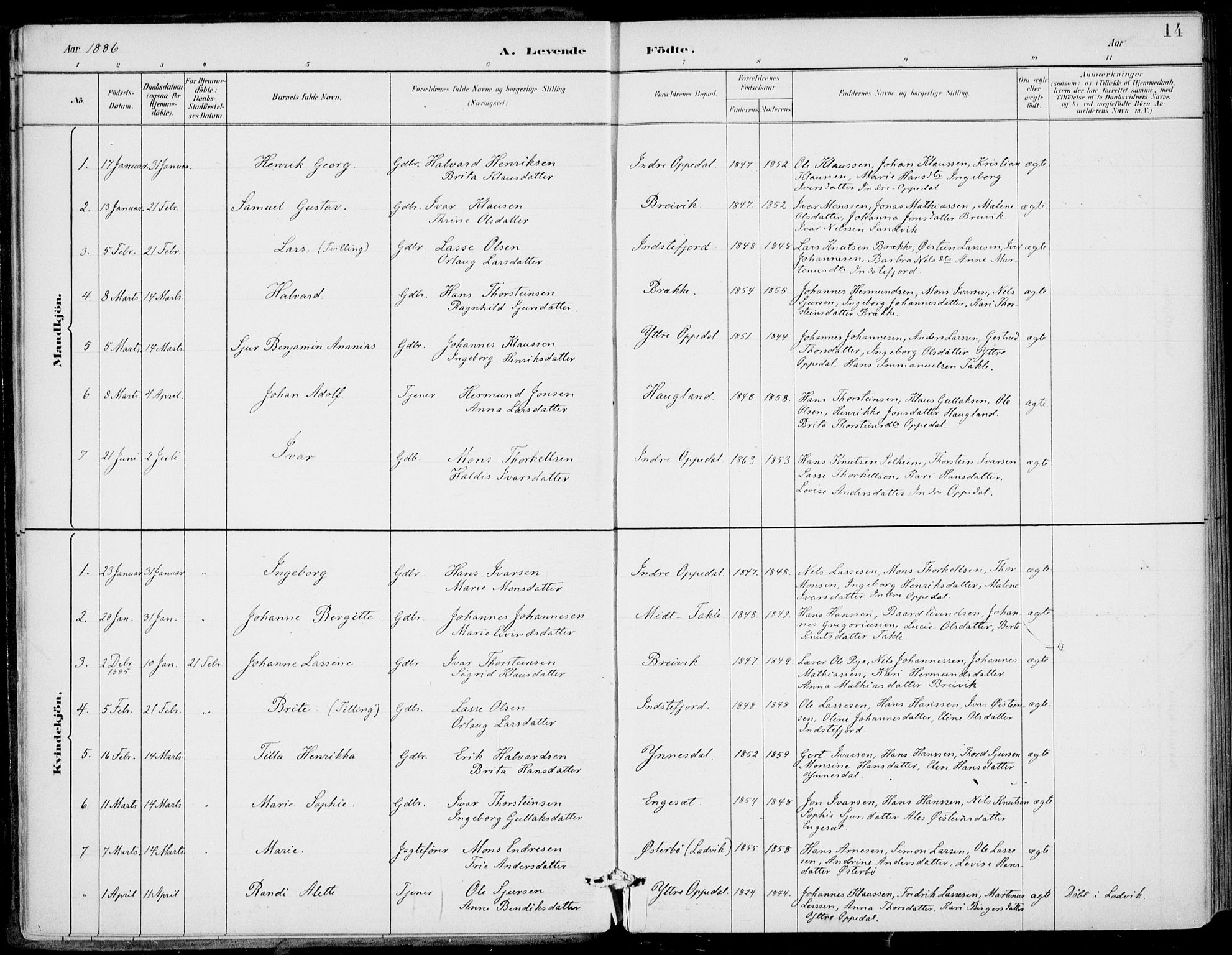 Gulen sokneprestembete, AV/SAB-A-80201/H/Haa/Haac/L0002: Parish register (official) no. C  2, 1882-1914, p. 14