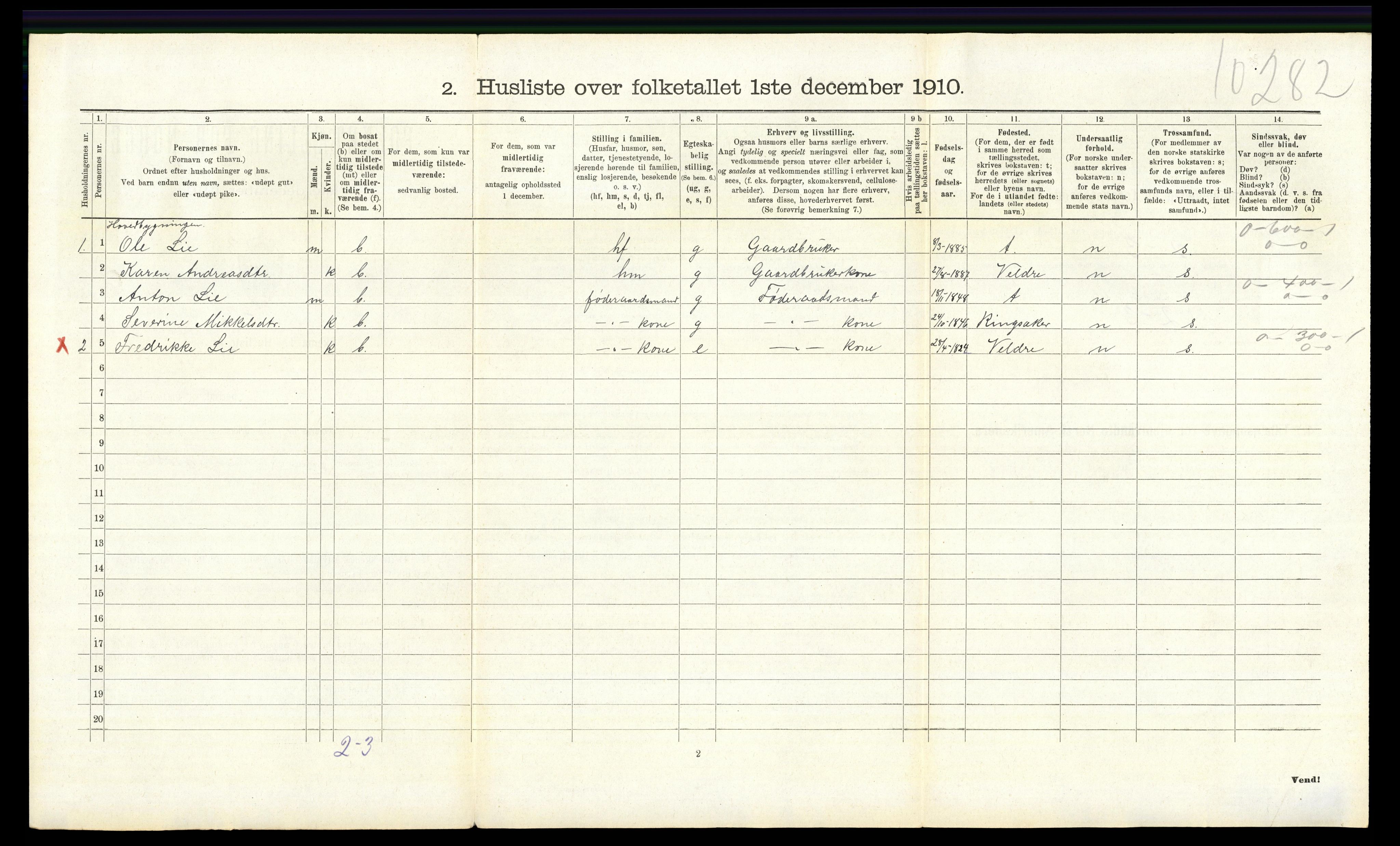 RA, 1910 census for Nes, 1910, p. 1076