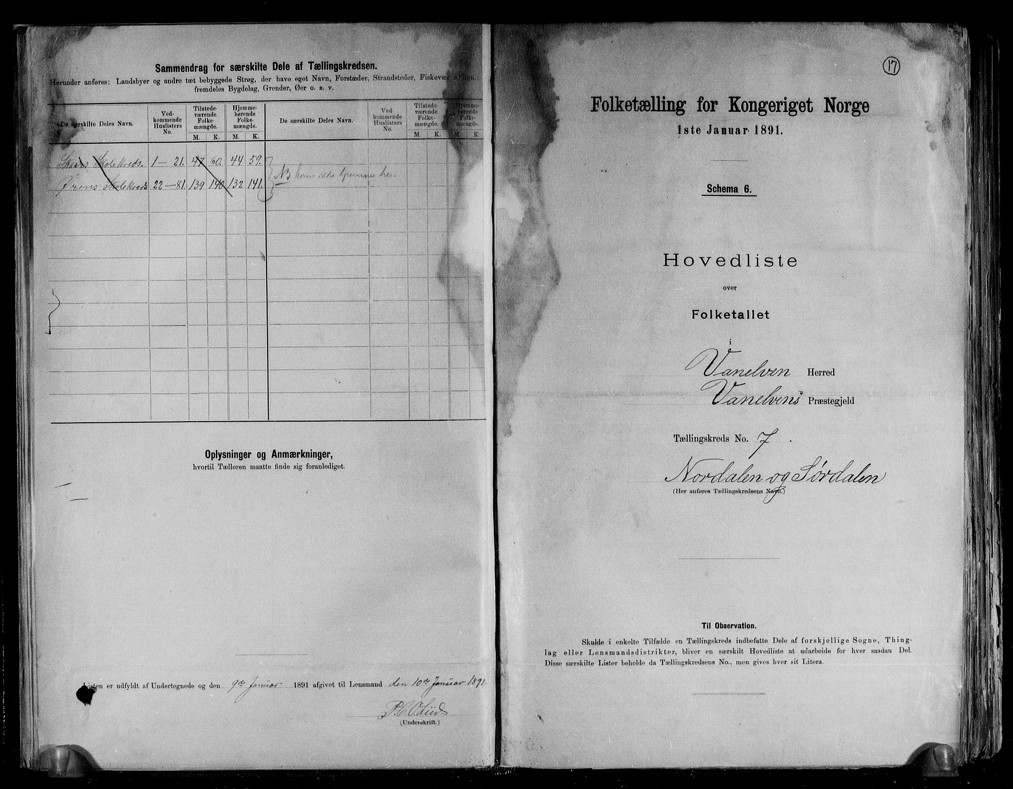 RA, 1891 census for 1511 Vanylven, 1891, p. 17