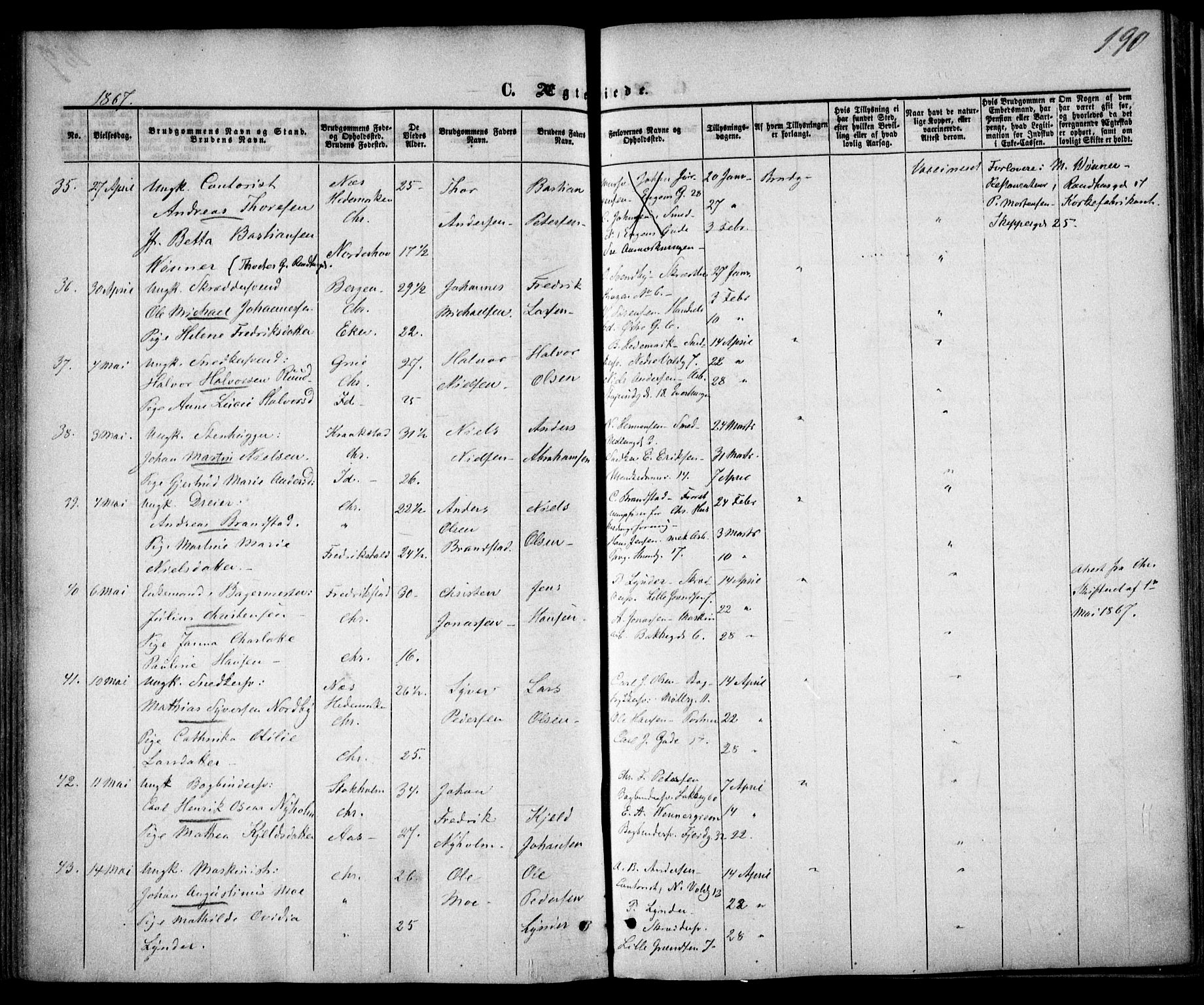 Trefoldighet prestekontor Kirkebøker, AV/SAO-A-10882/F/Fc/L0001: Parish register (official) no. III 1, 1858-1874, p. 190