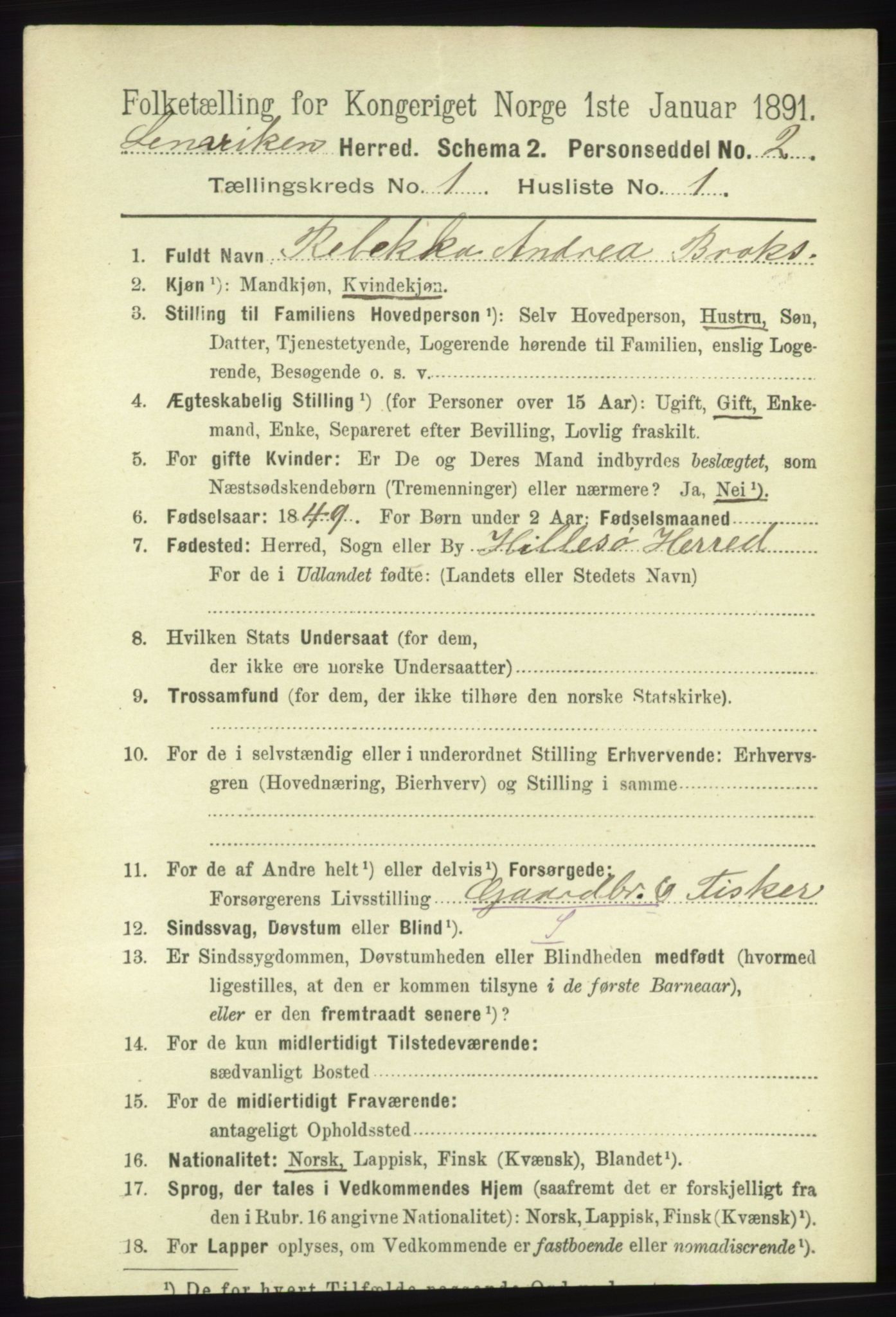 RA, 1891 census for 1931 Lenvik, 1891, p. 111