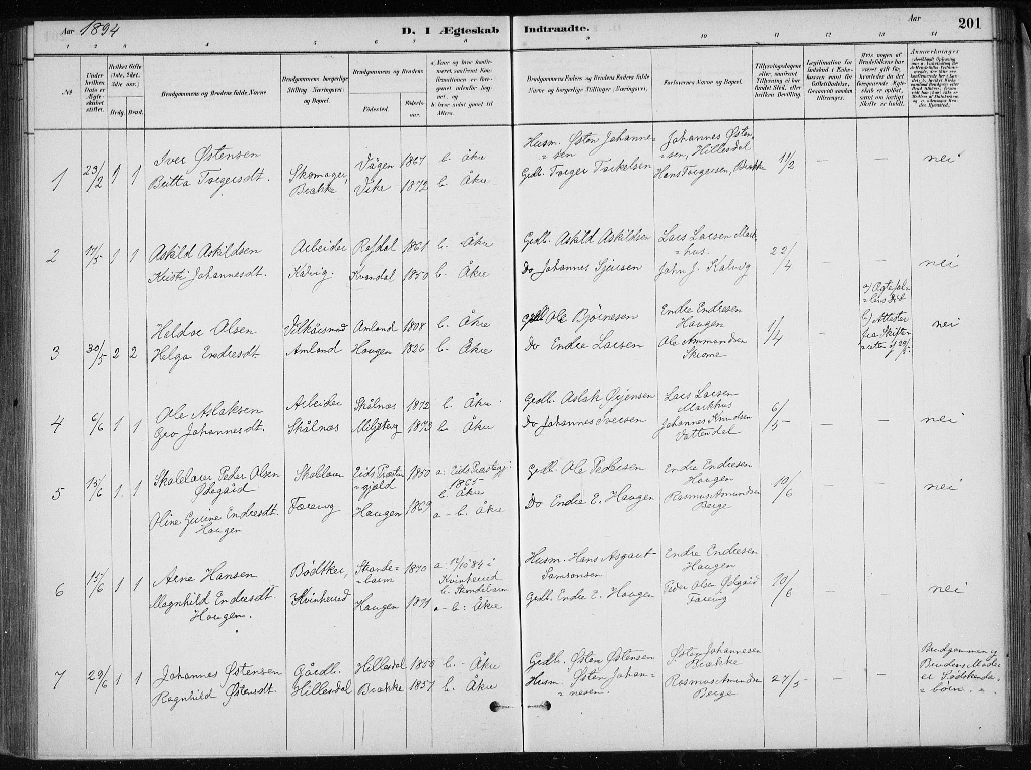 Skånevik sokneprestembete, SAB/A-77801/H/Haa: Parish register (official) no. E  1, 1879-1901, p. 201