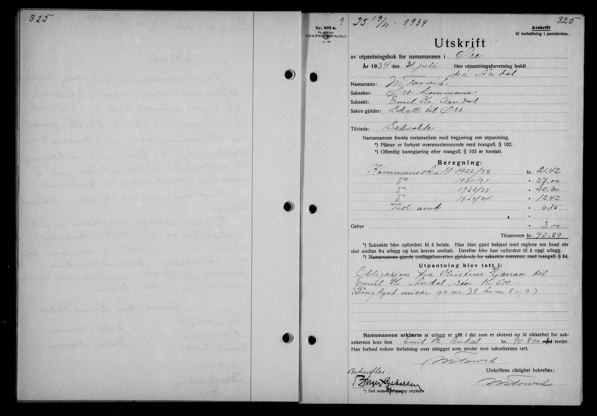 Nordmøre sorenskriveri, AV/SAT-A-4132/1/2/2Ca/L0082: Mortgage book no. 72, 1934-1934, Deed date: 19.11.1934