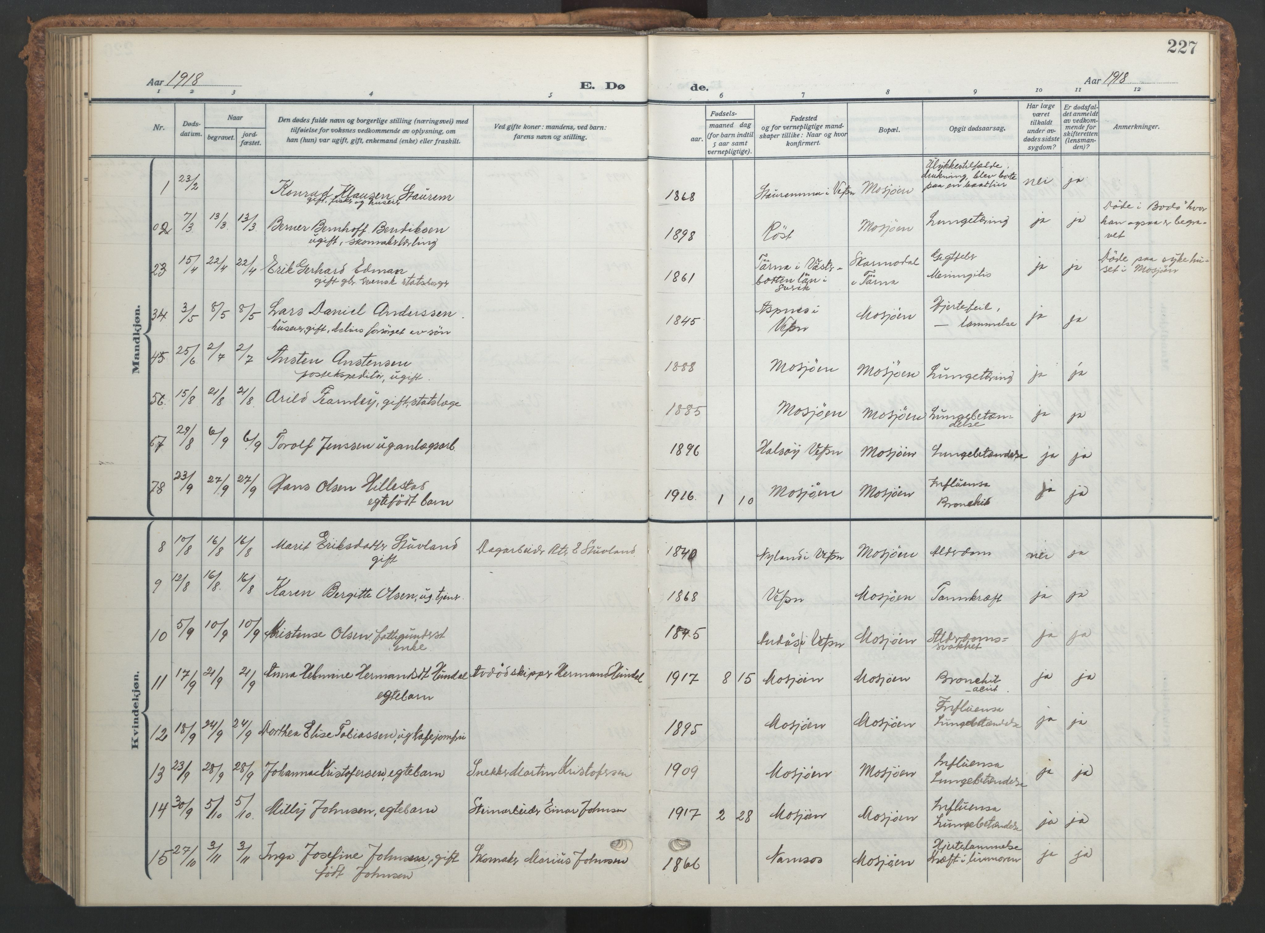 Ministerialprotokoller, klokkerbøker og fødselsregistre - Nordland, SAT/A-1459/820/L0303: Parish register (copy) no. 820C05, 1917-1952, p. 227