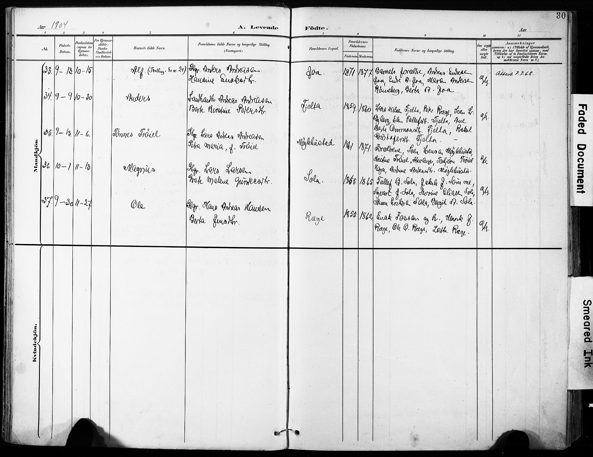 Håland sokneprestkontor, AV/SAST-A-101802/001/30BA/L0013: Parish register (official) no. A 12, 1901-1913, p. 30