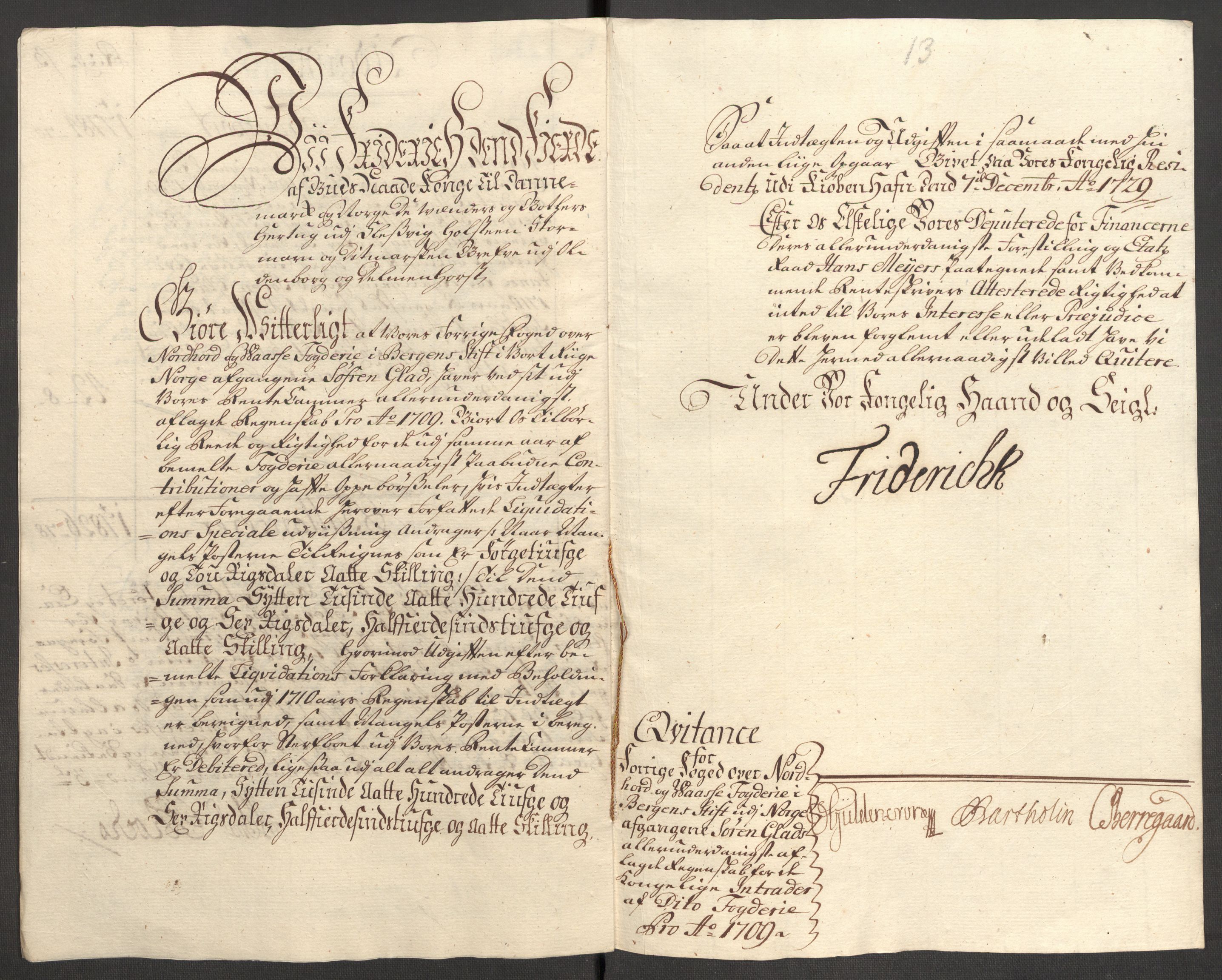 Rentekammeret inntil 1814, Reviderte regnskaper, Fogderegnskap, AV/RA-EA-4092/R51/L3190: Fogderegnskap Nordhordland og Voss, 1709, p. 27