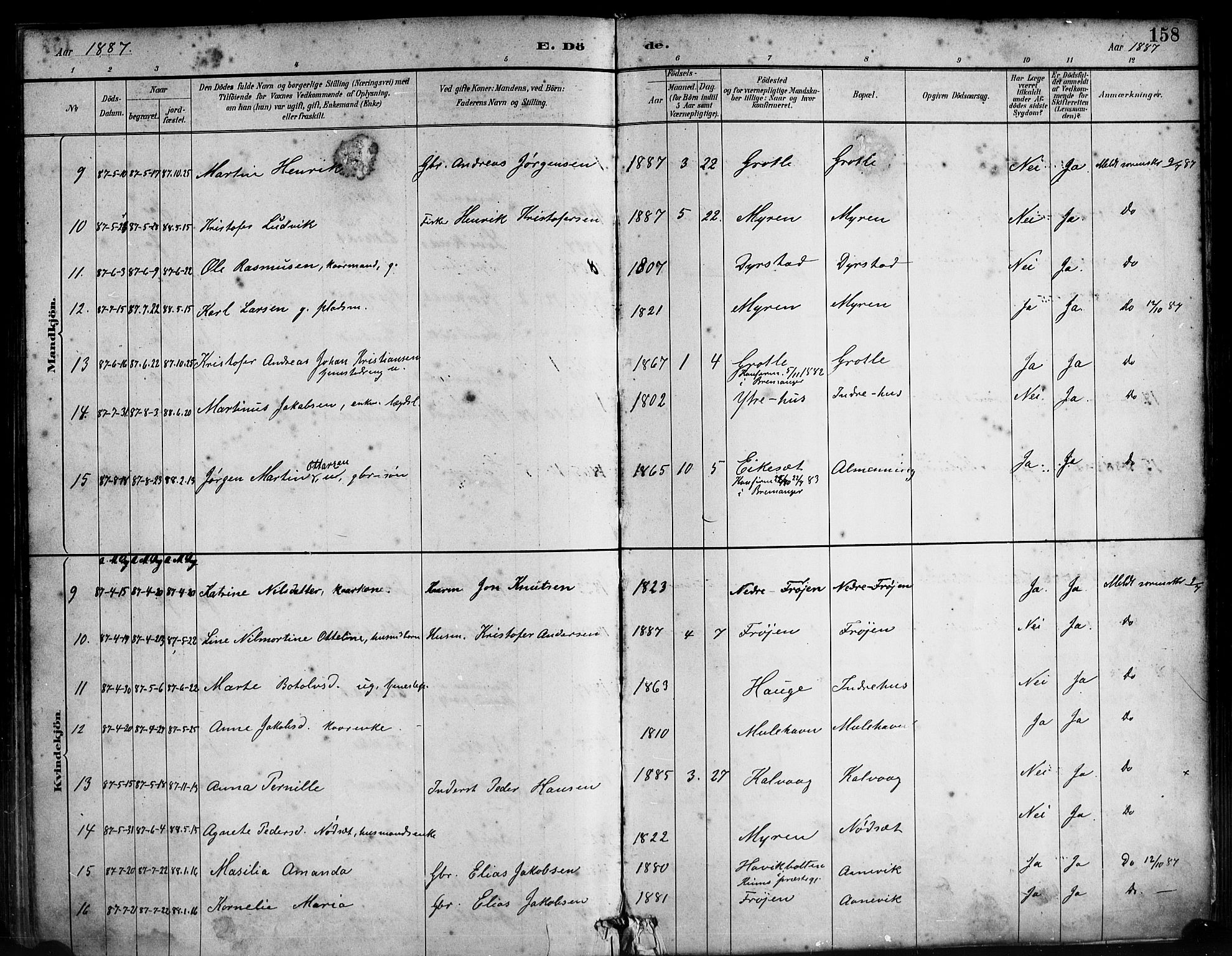 Bremanger sokneprestembete, AV/SAB-A-82201/H/Haa/Haab/L0001: Parish register (official) no. B 1, 1884-1895, p. 158