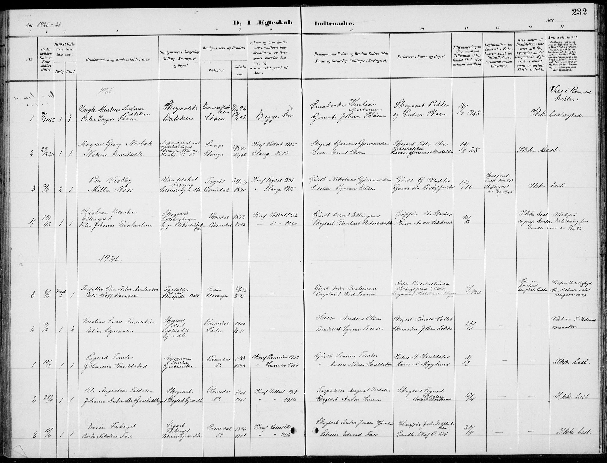 Romedal prestekontor, AV/SAH-PREST-004/L/L0013: Parish register (copy) no. 13, 1896-1937, p. 232